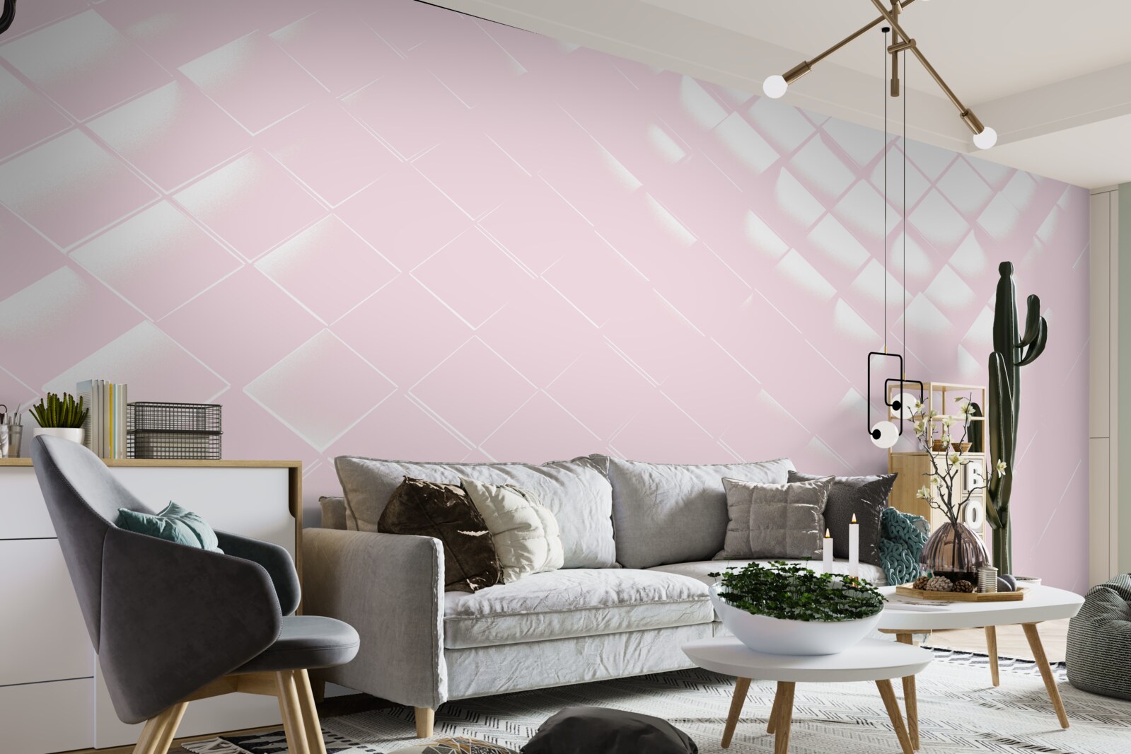 Papier peint Géométrie dans les tons de blanc et de rose