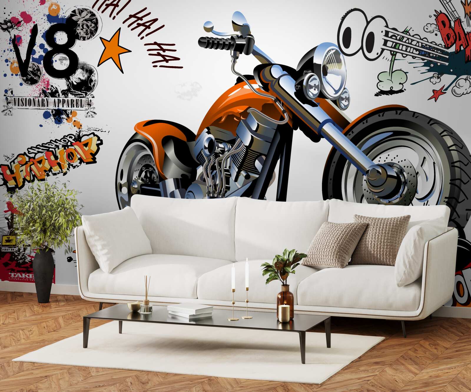 Papier peint moto avec motifs textuels