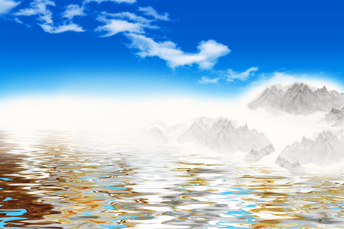 Papier peint l'eau calme sous les montagnes