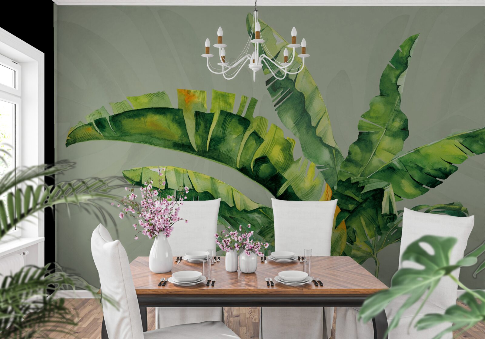 Papier peint monstera et fougère verte
