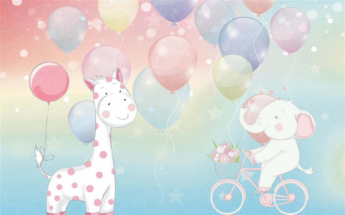 Papier peint L'éléphant s'approche de la girafe