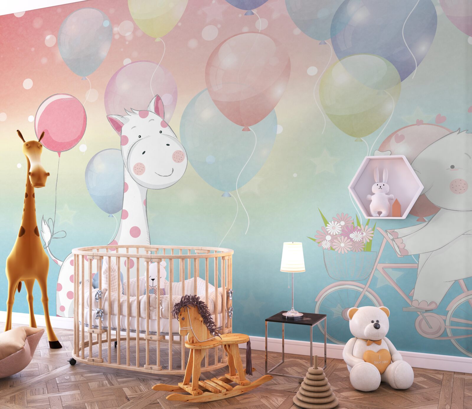 Papier peint L'éléphant s'approche de la girafe