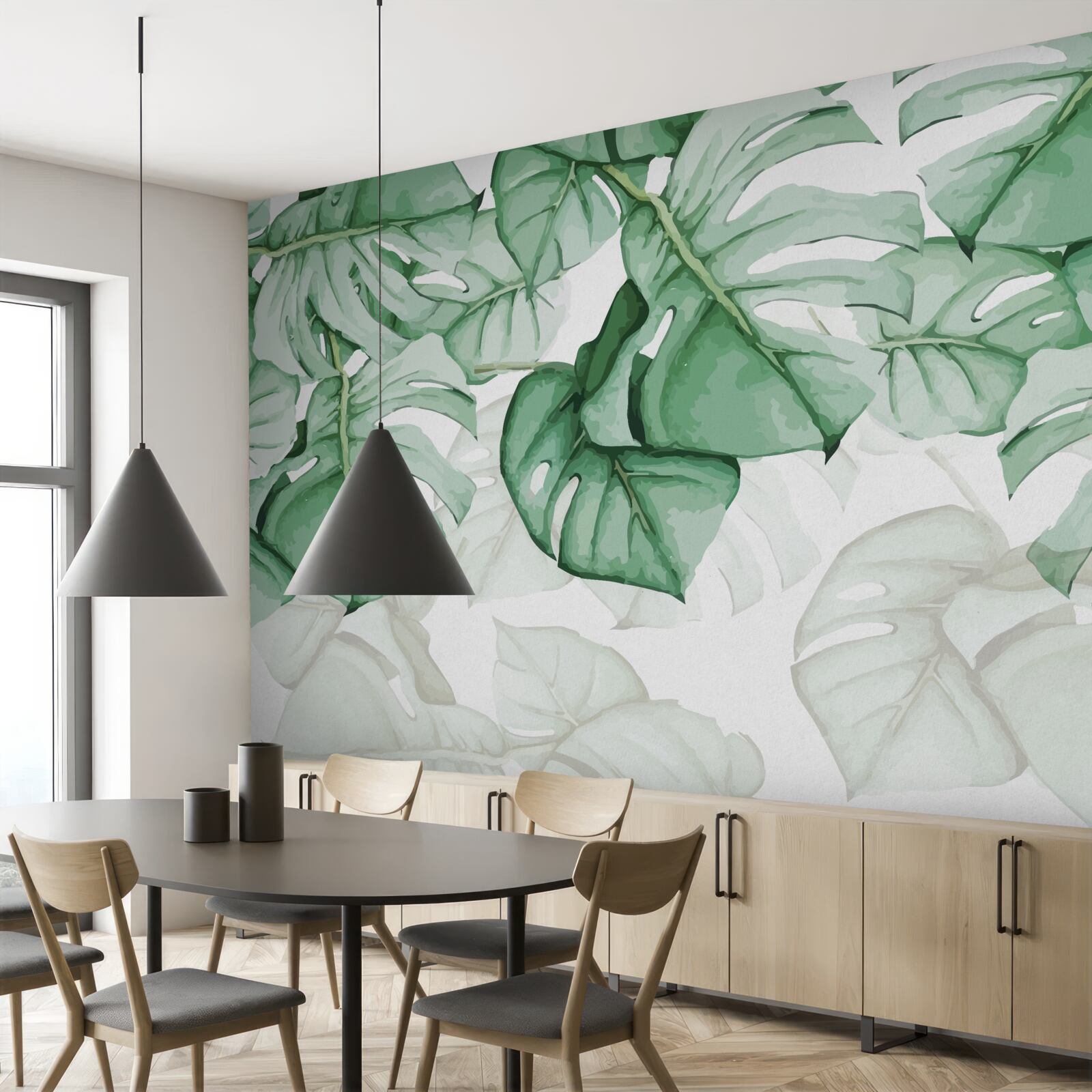 Papier peint grandes feuilles de monstera