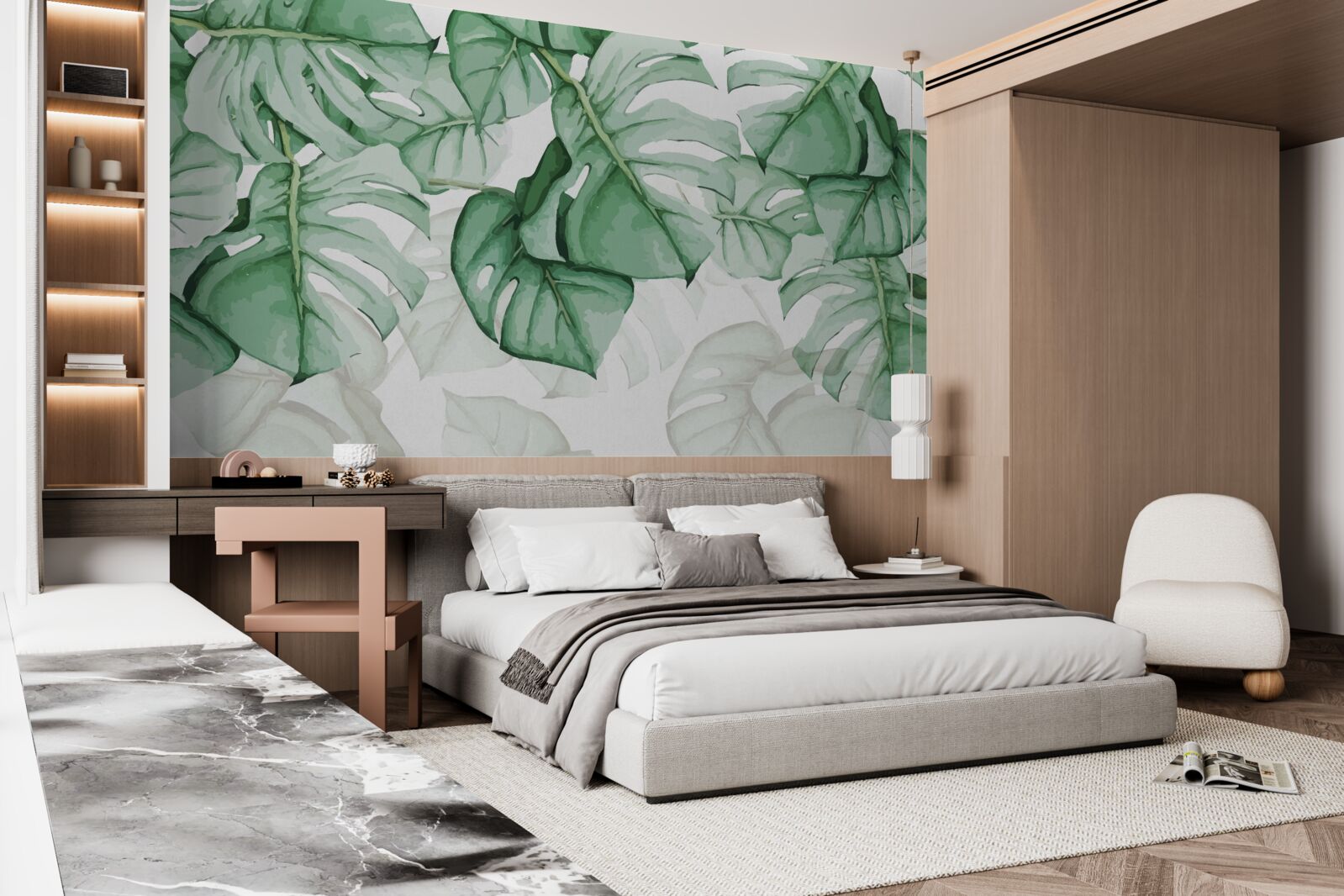 Papier peint grandes feuilles de monstera