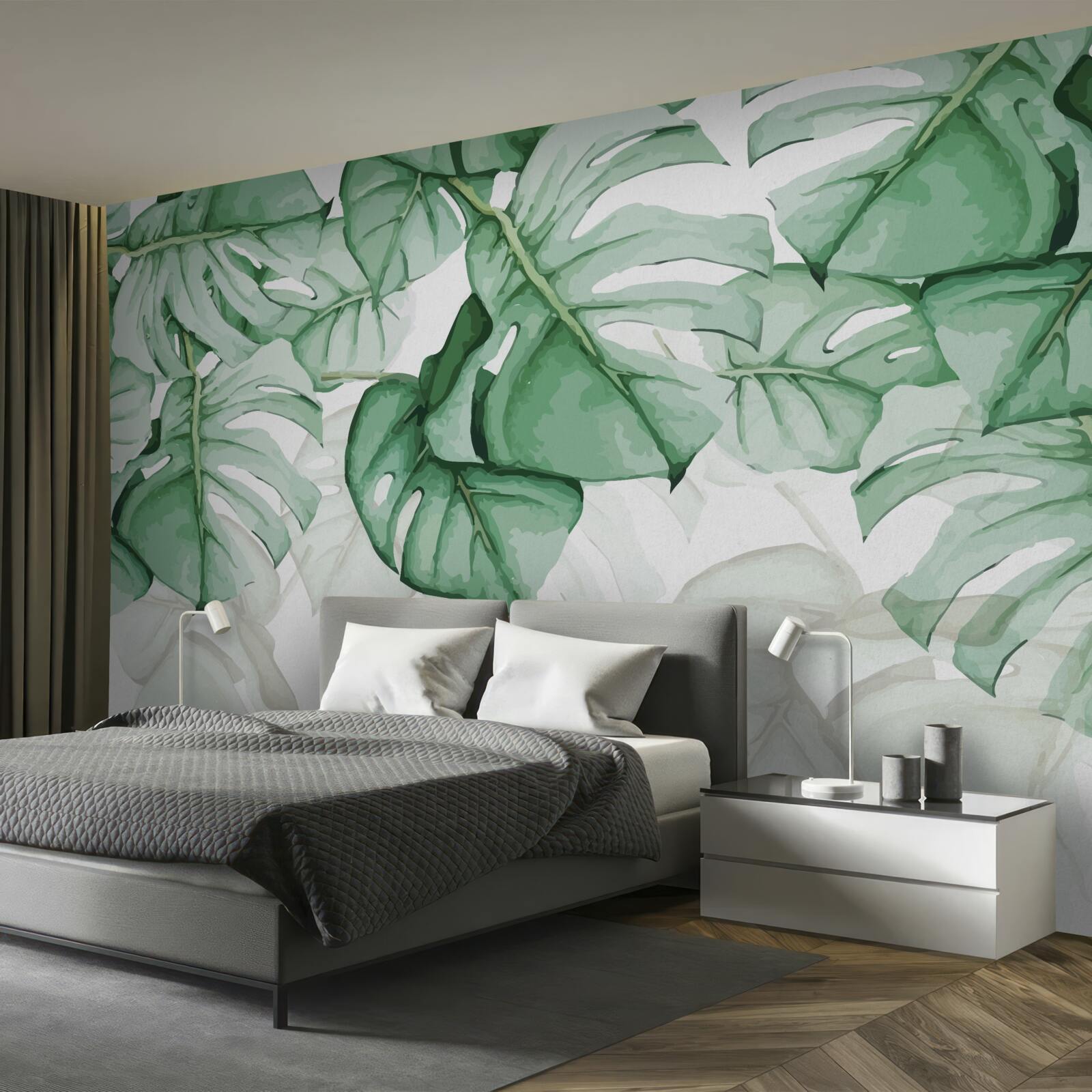 Papier peint grandes feuilles de monstera