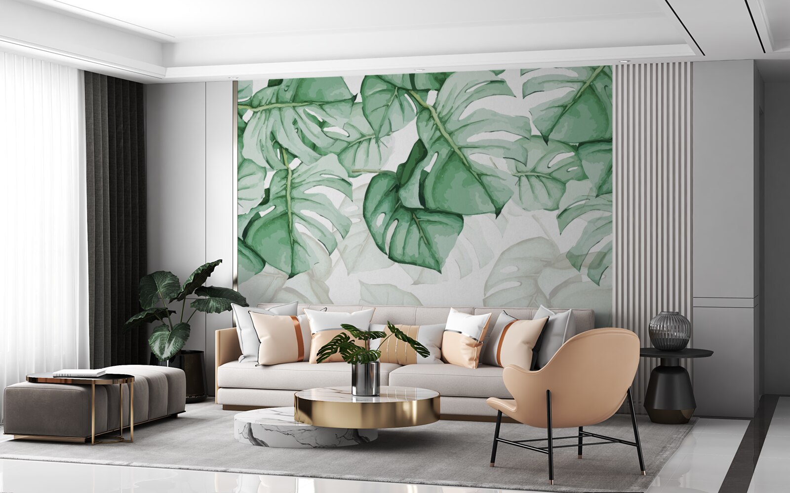 Papier peint grandes feuilles de monstera
