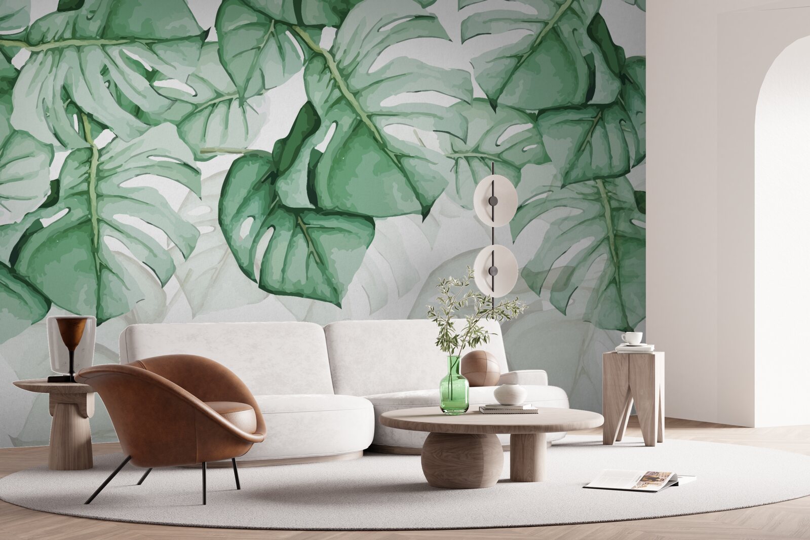 Papier peint grandes feuilles de monstera