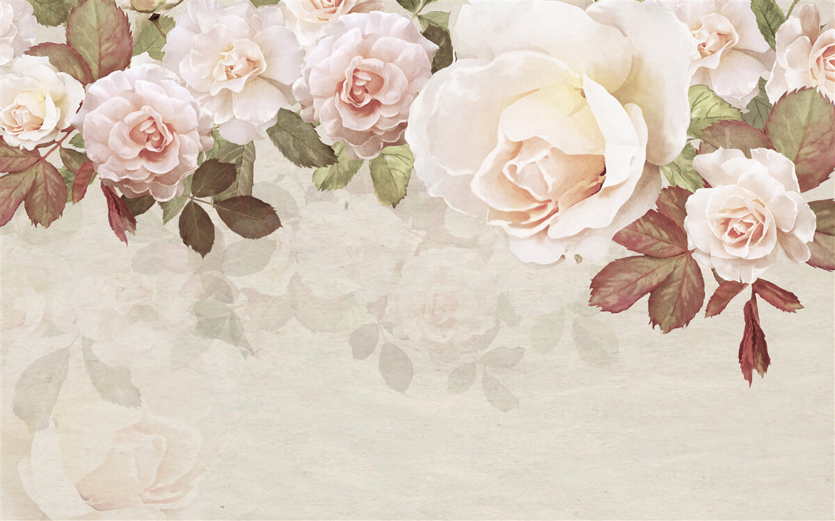 Papier peint délicats bourgeons roses réalisés à l'aquarelle