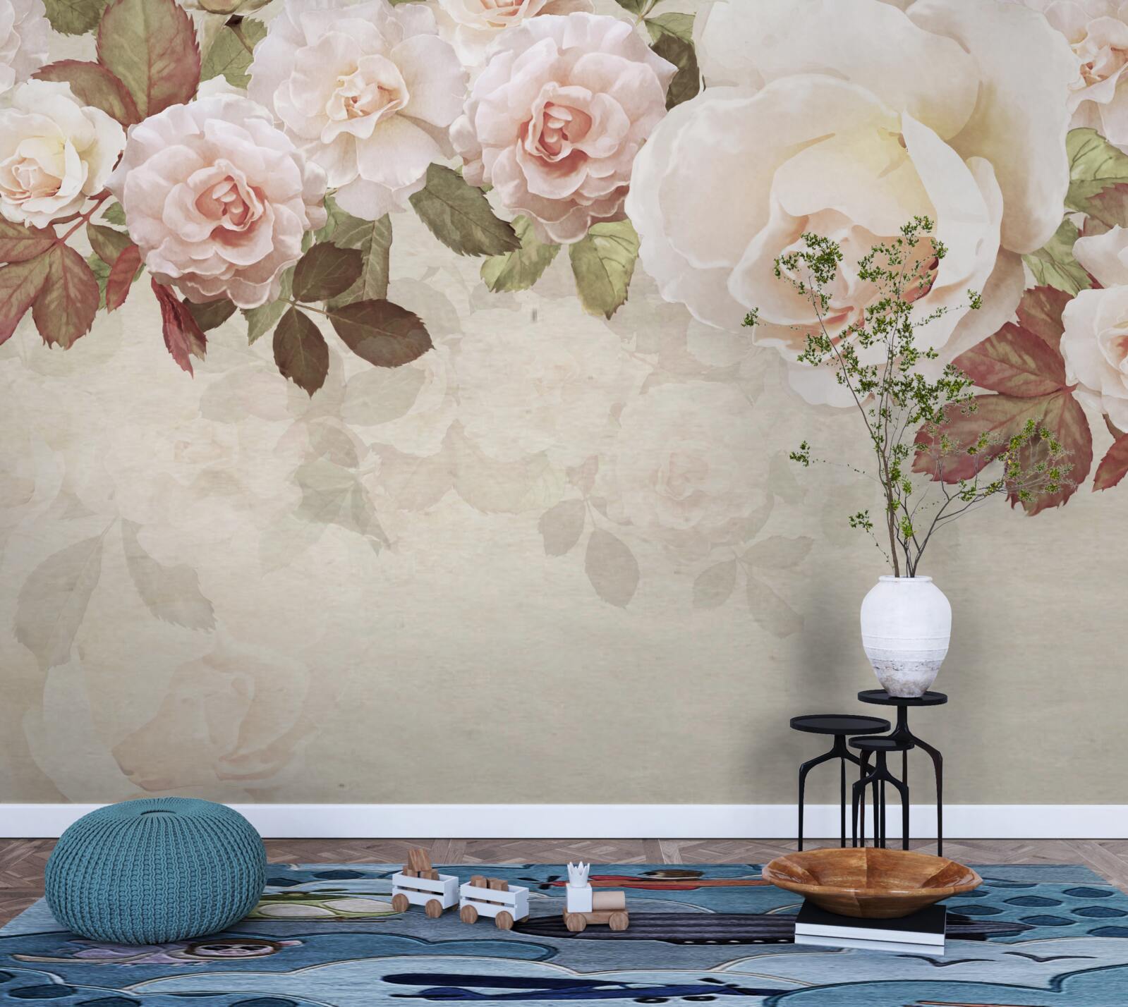 Papier peint délicats bourgeons roses réalisés à l'aquarelle