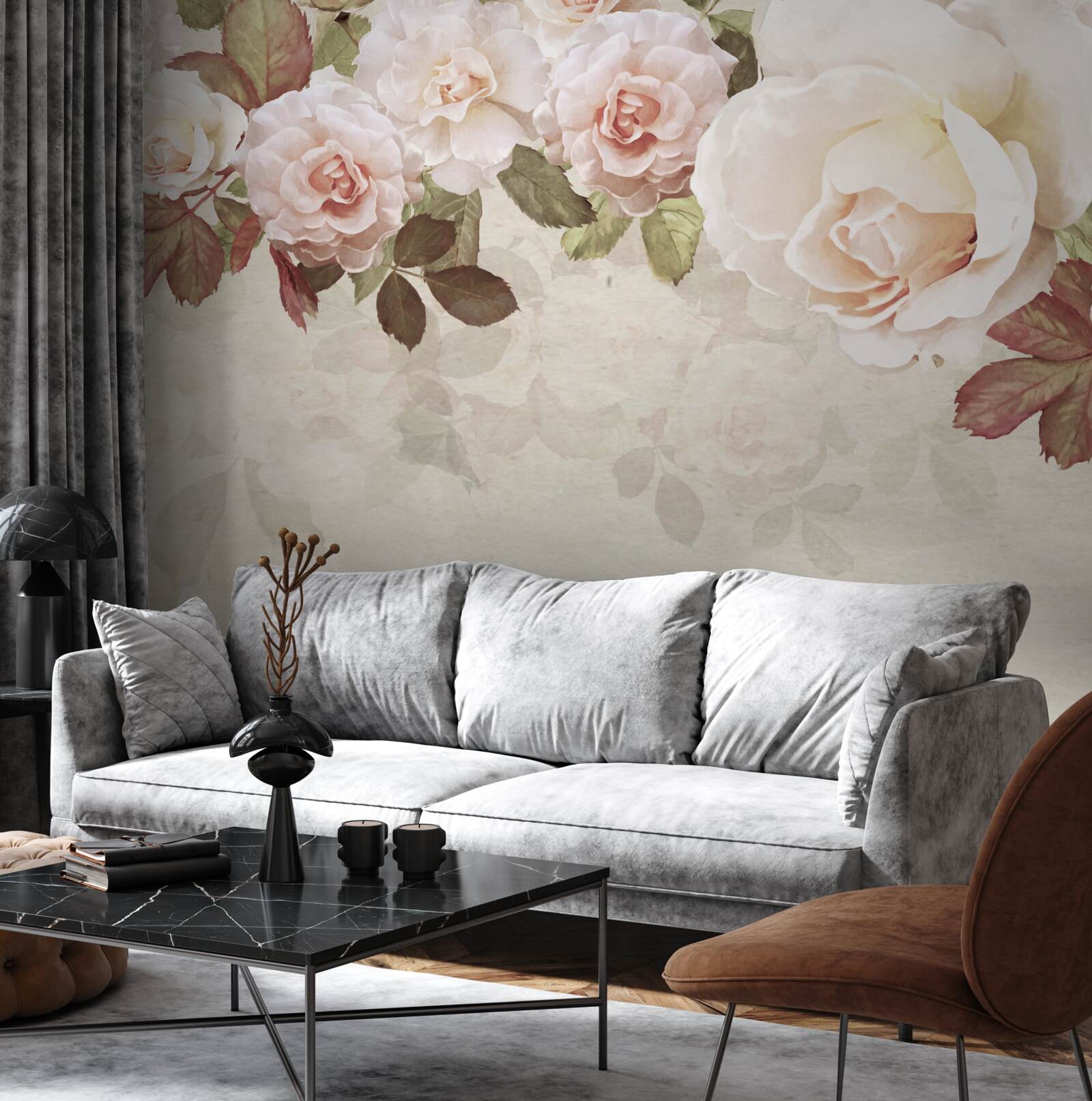 Papier peint délicats bourgeons roses réalisés à l'aquarelle