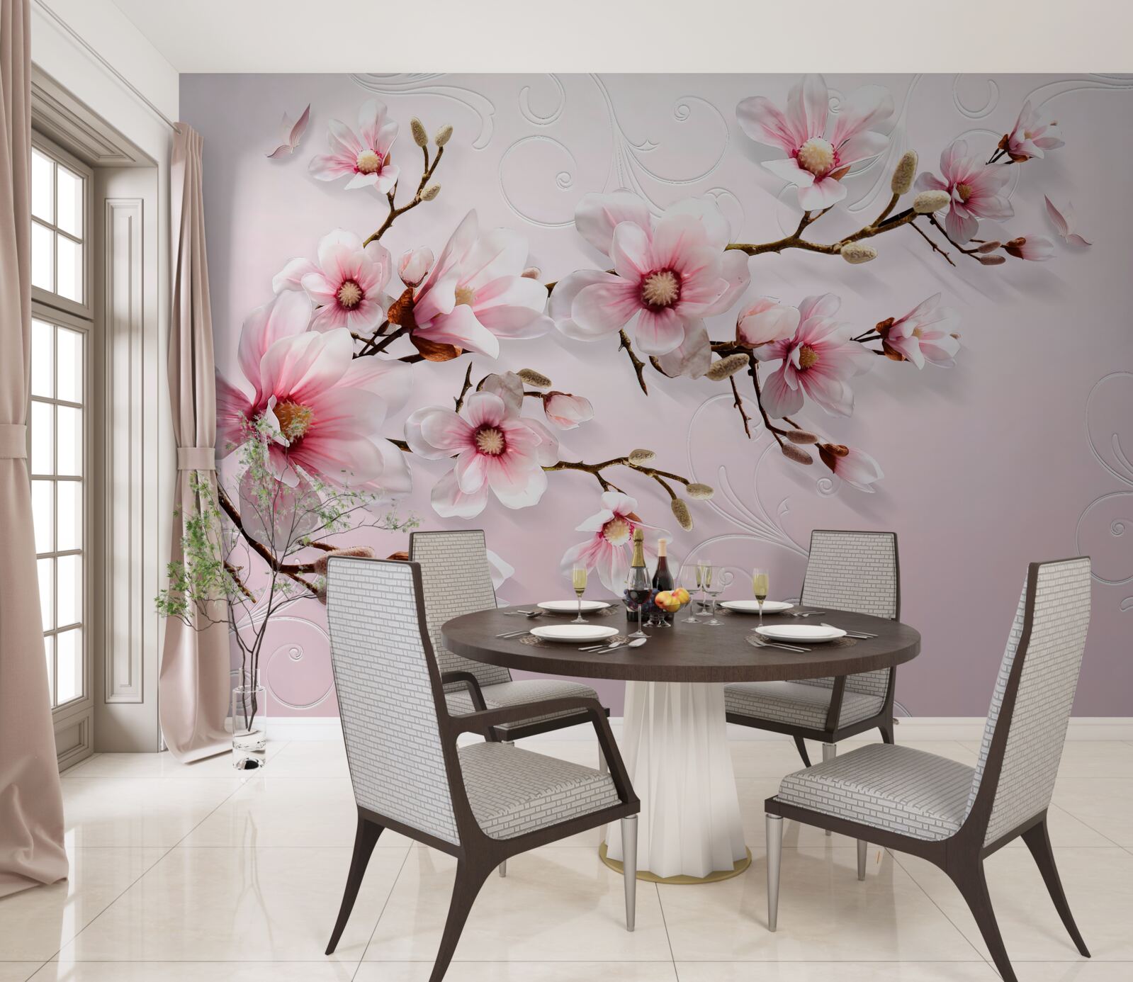 Papier peint branche de jasmin en fleur