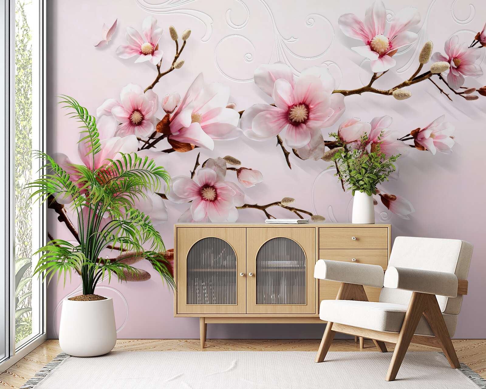 Papier peint branche de jasmin en fleur