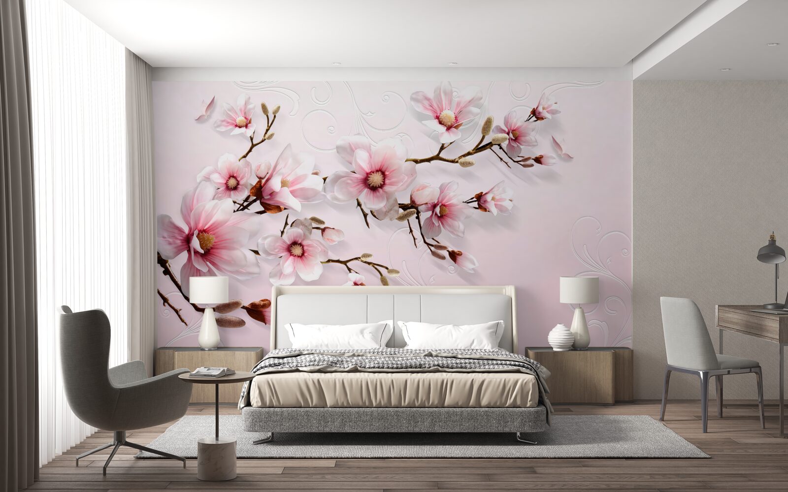 Papier peint branche de jasmin en fleur
