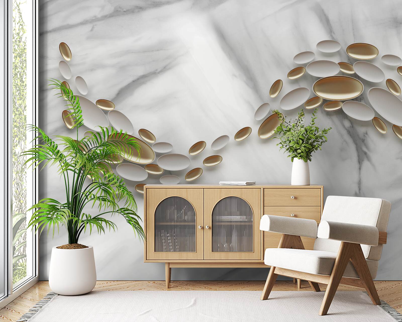 Papier peint l'or se mêle aux veines de marbre