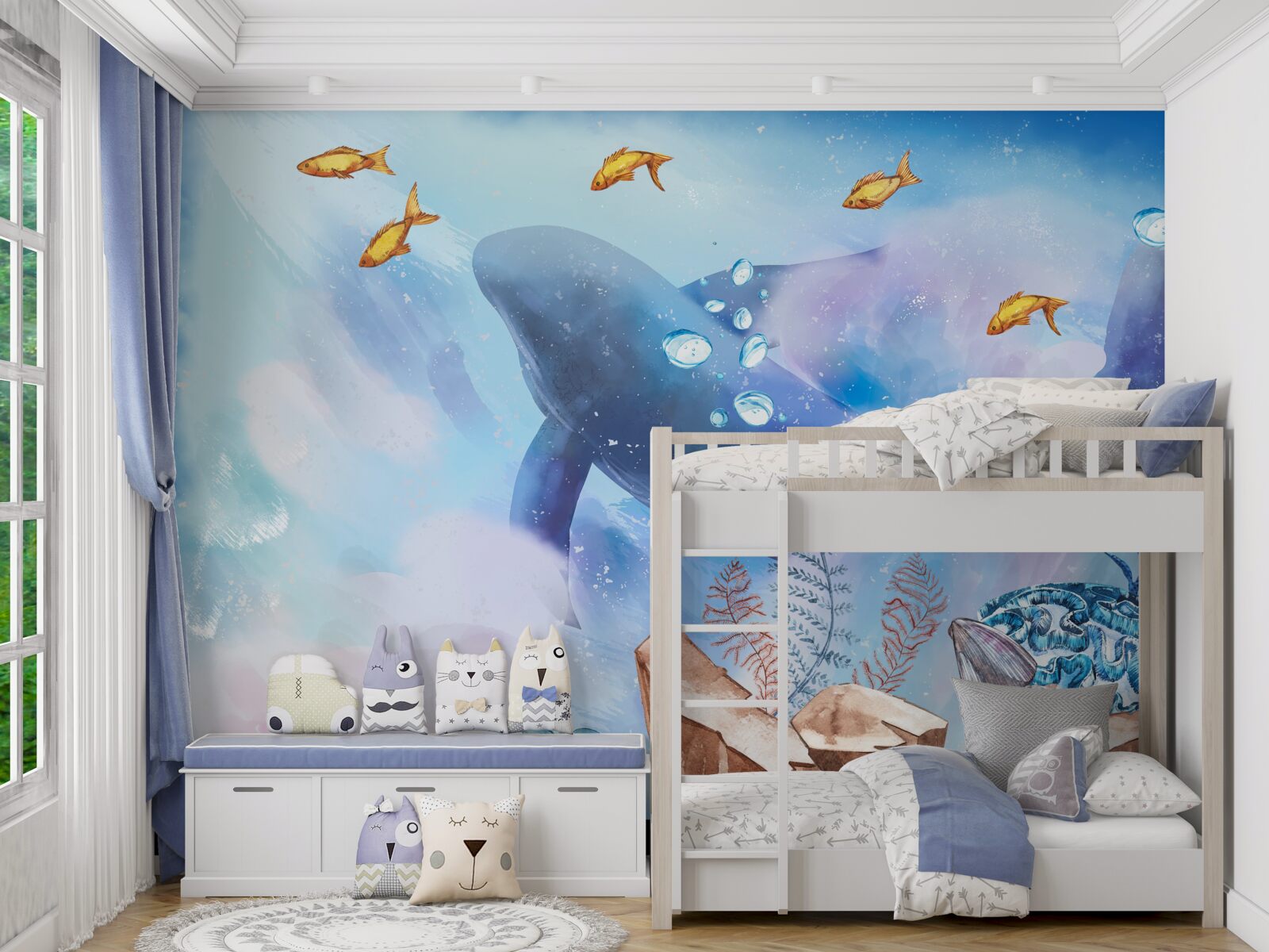 Papier peint baleine bleue sous l'eau