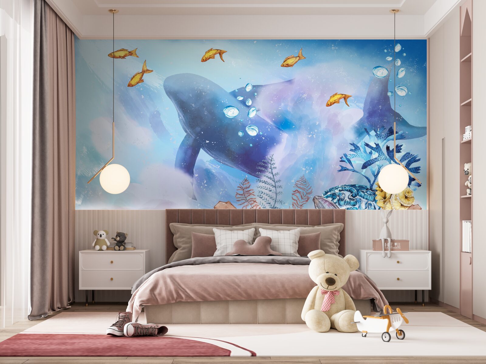 Papier peint baleine bleue sous l'eau