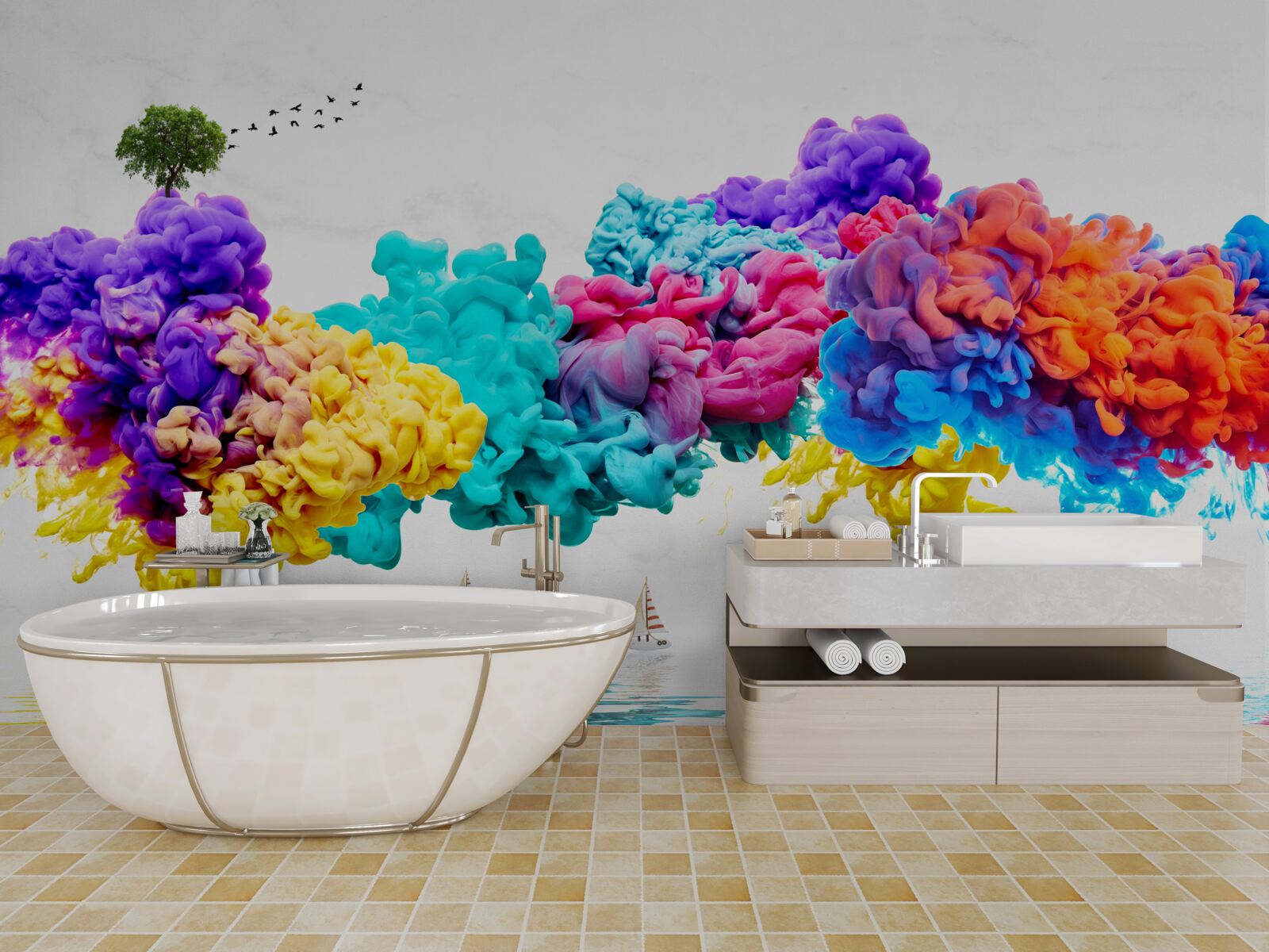 Papier peint des couleurs brillantes au-dessus de la surface de l'eau