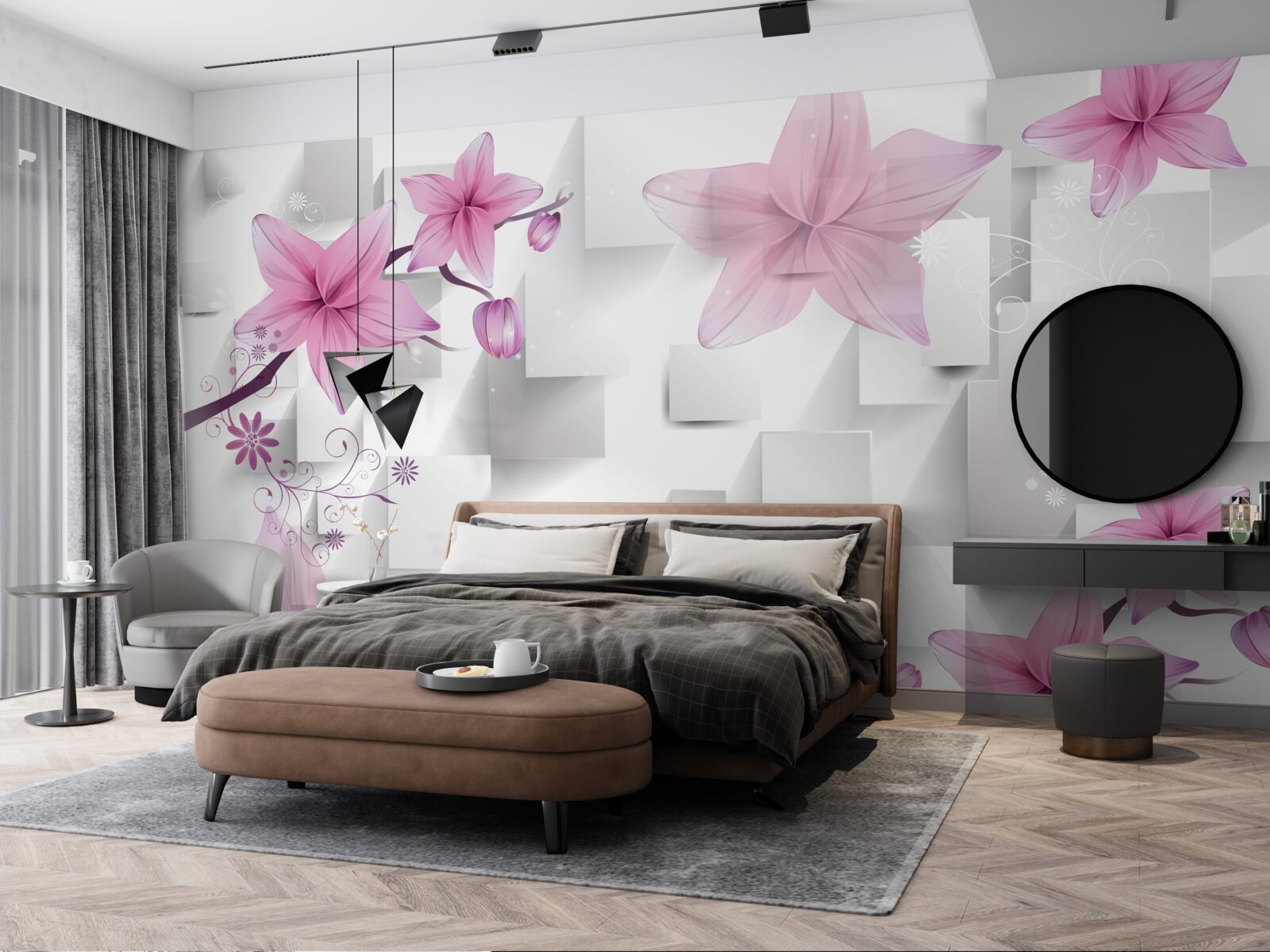 Papier peint abstrait avec bourgeons violets