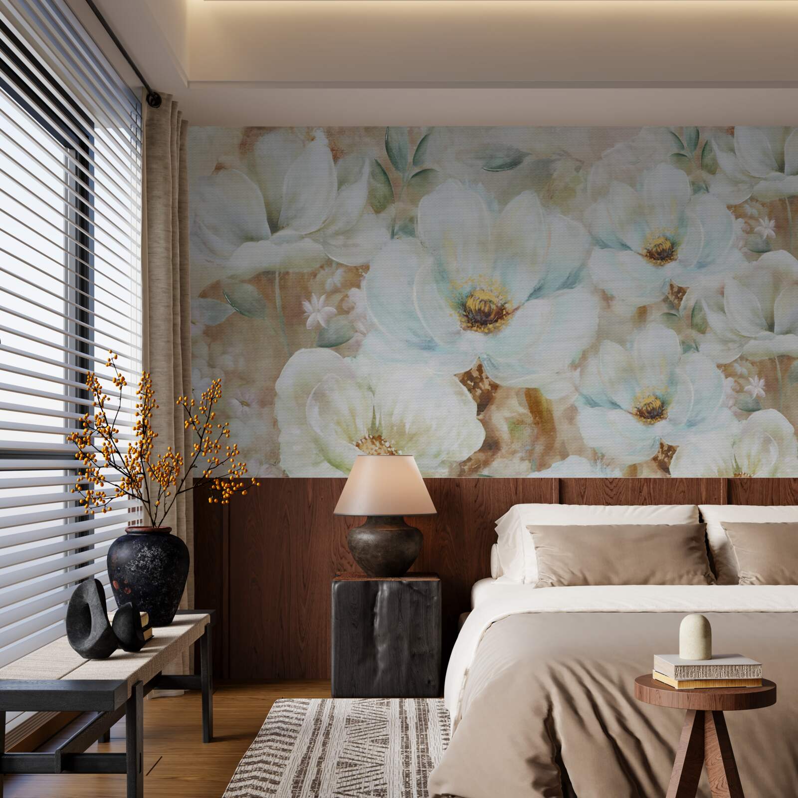 Papier peint peinture à l'aquarelle d'orchidées blanches comme la neige