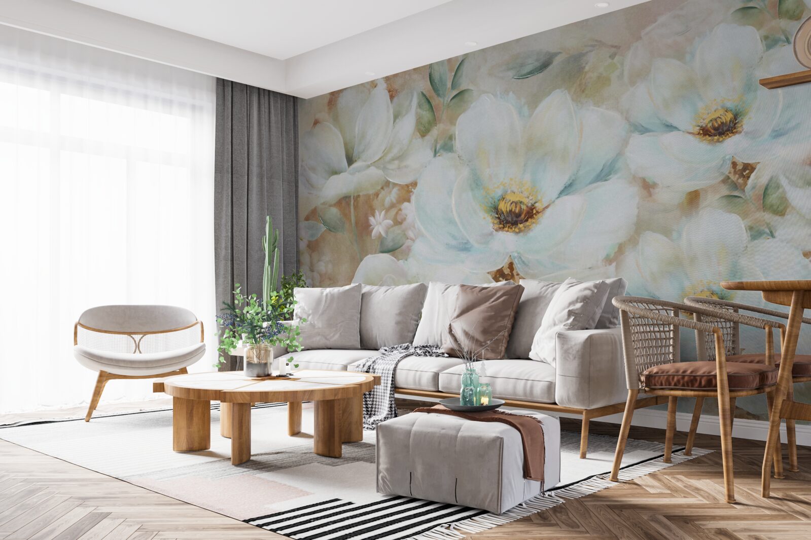 Papier peint peinture à l'aquarelle d'orchidées blanches comme la neige
