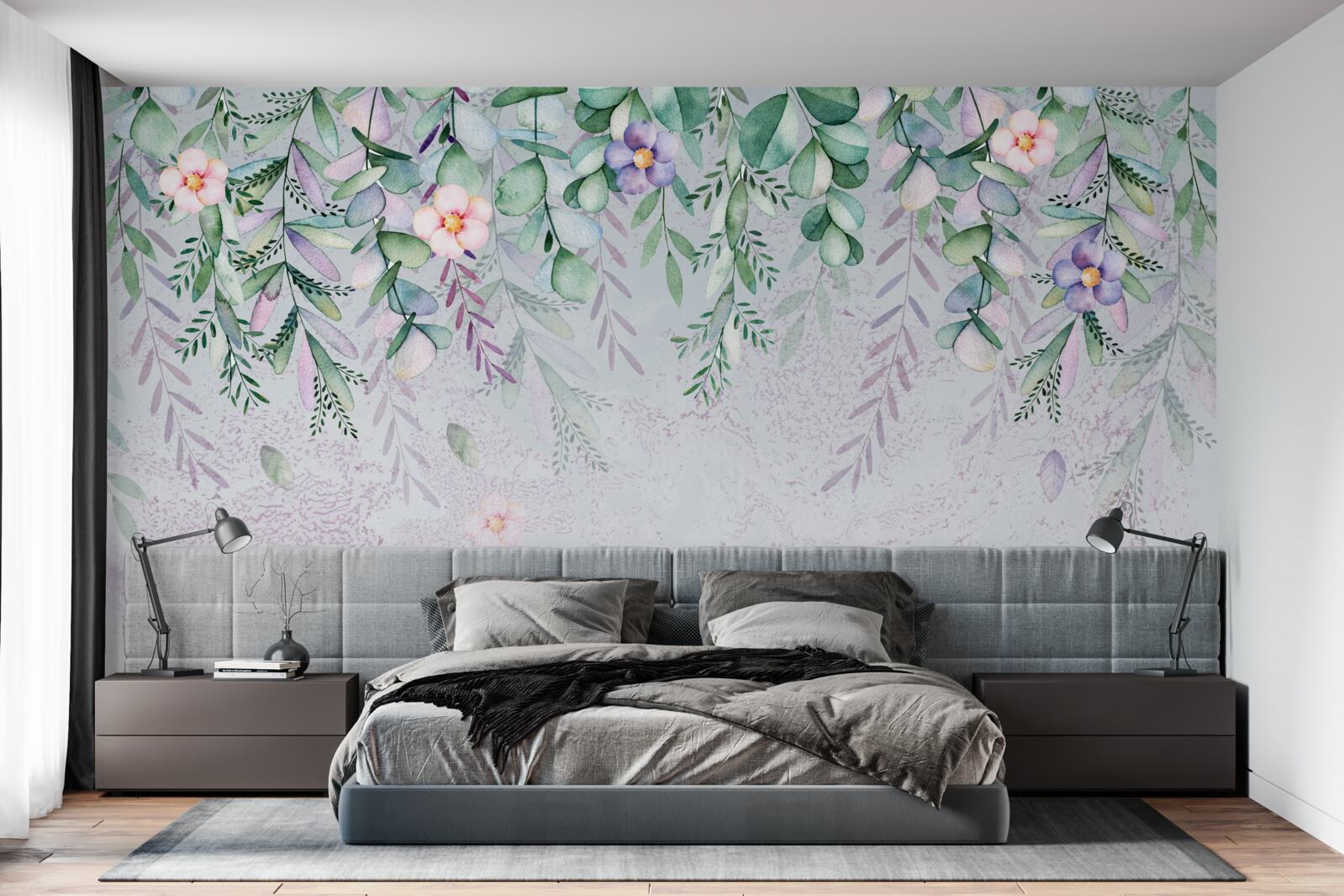 Papier peint aquarelle représentant des fleurs à l'envers