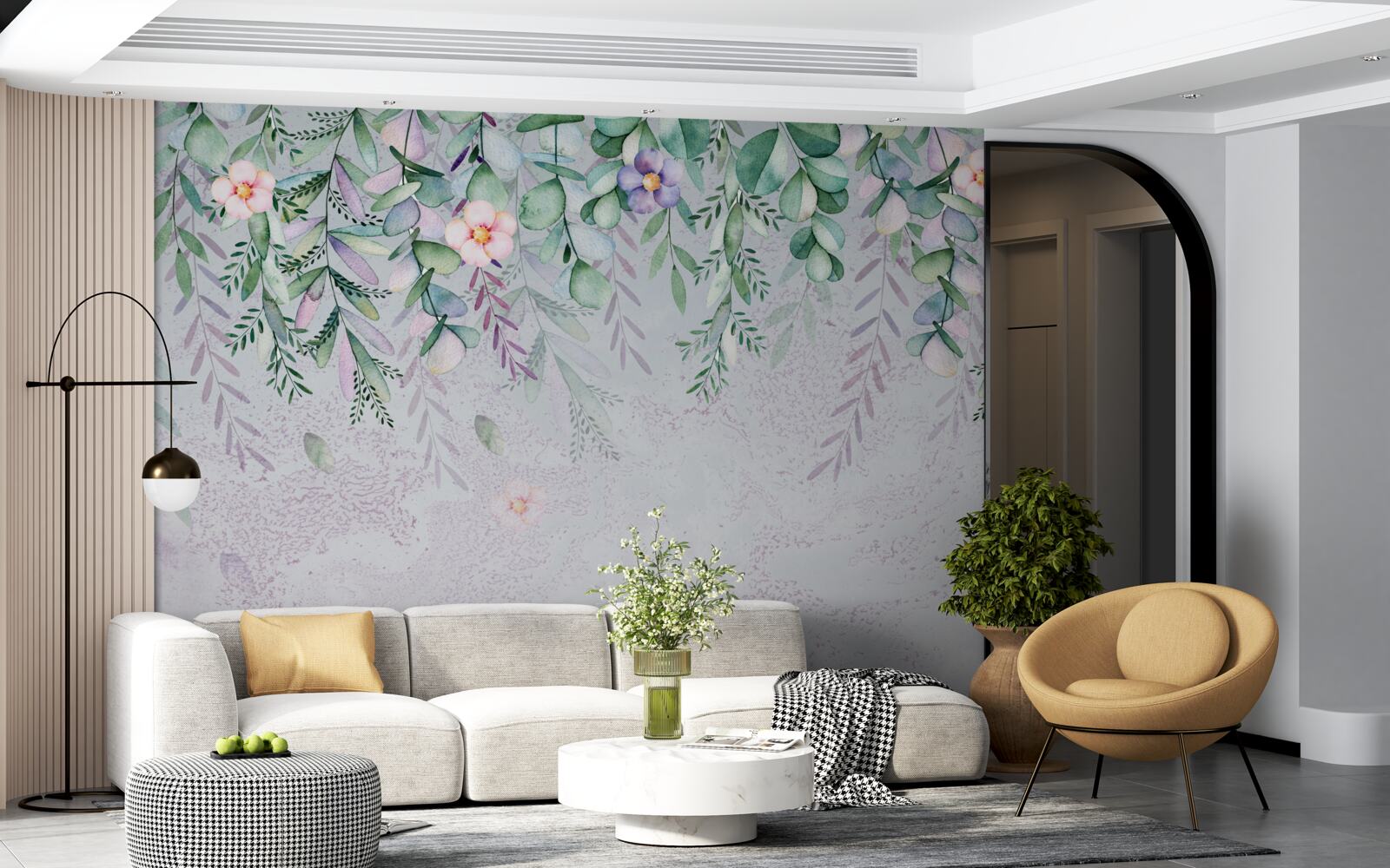 Papier peint aquarelle représentant des fleurs à l'envers