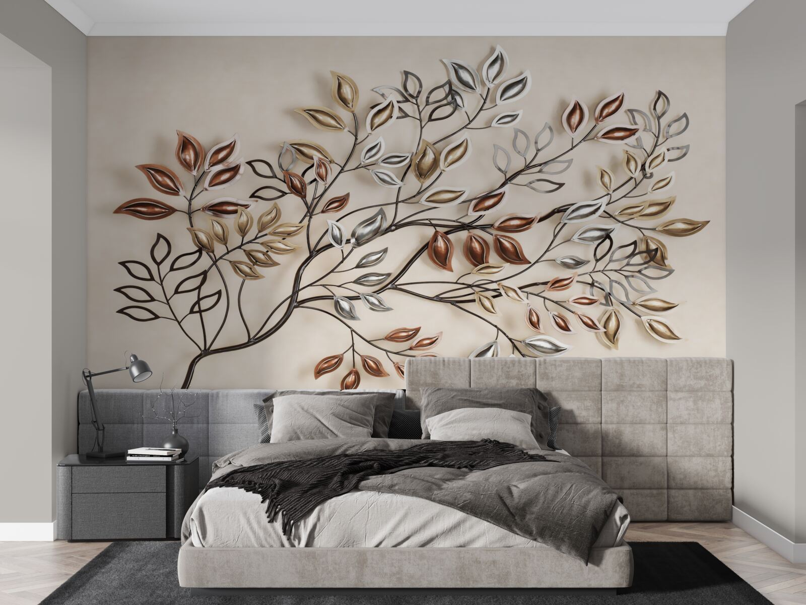 Papier peint feuilles de métal sur une branche