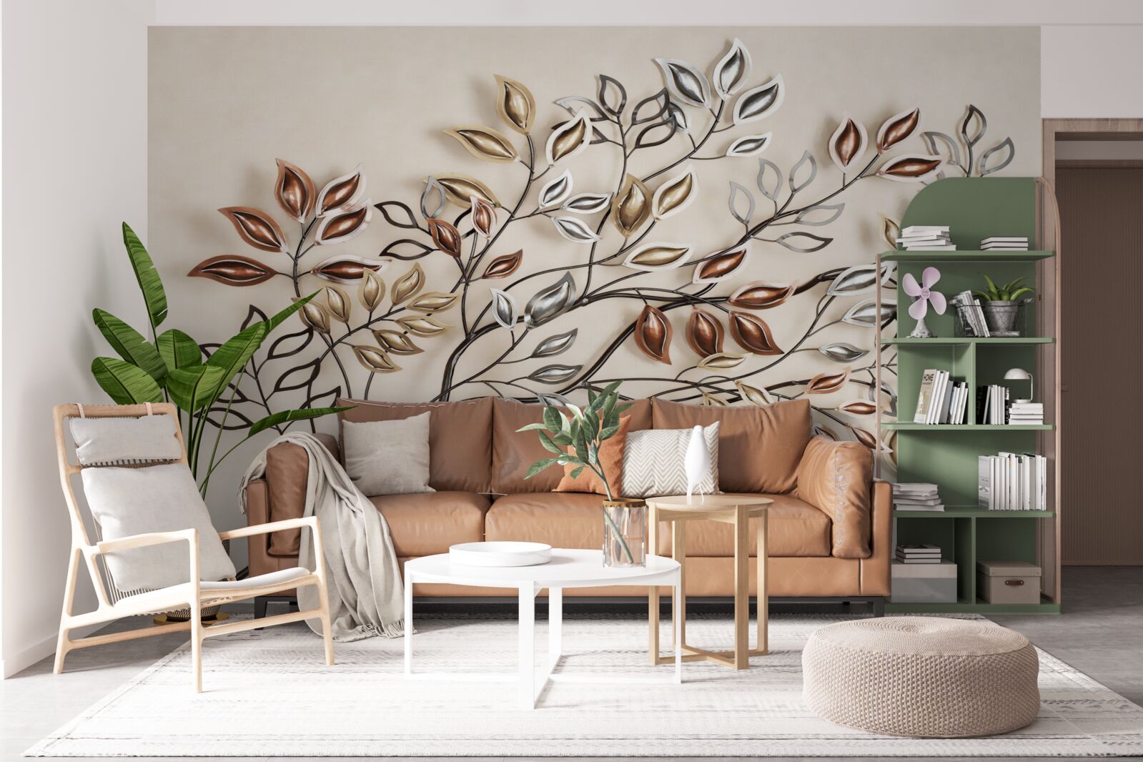 Papier peint feuilles de métal sur une branche