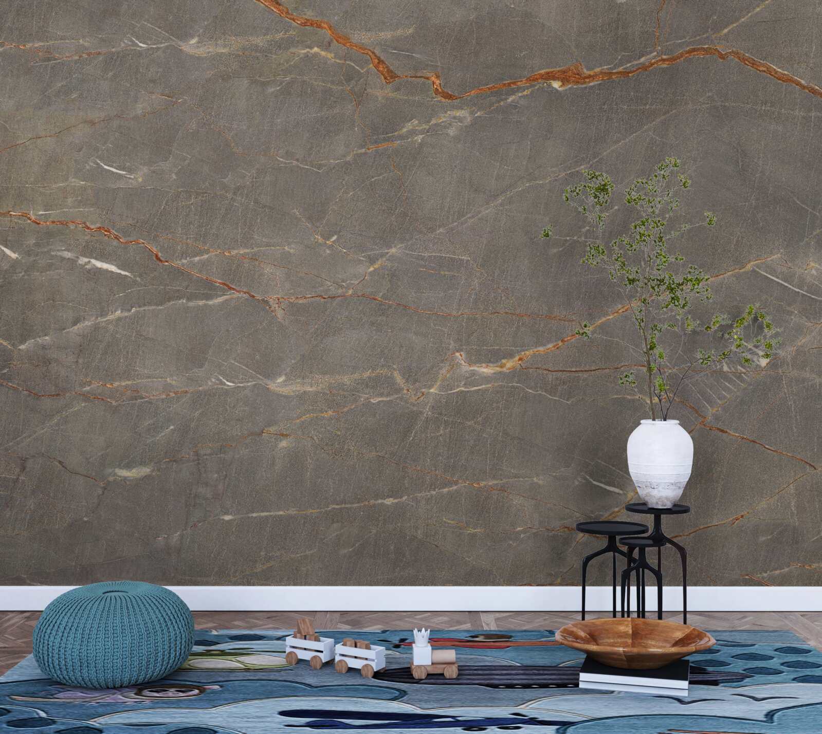 Papier peint marbre brun avec teinte dorée