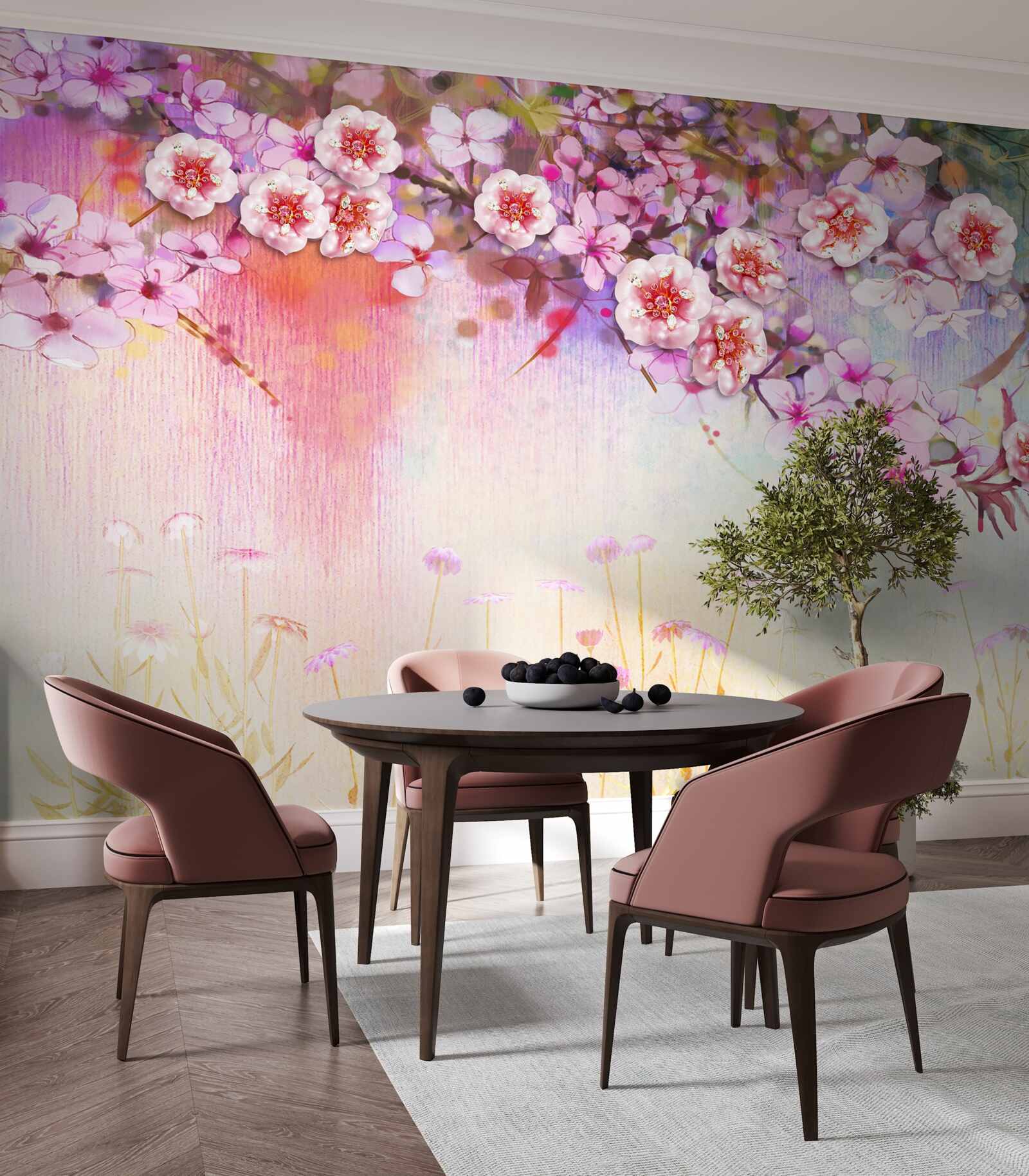 Papier peint une magnifique branche de fleur s'étend sur le champ