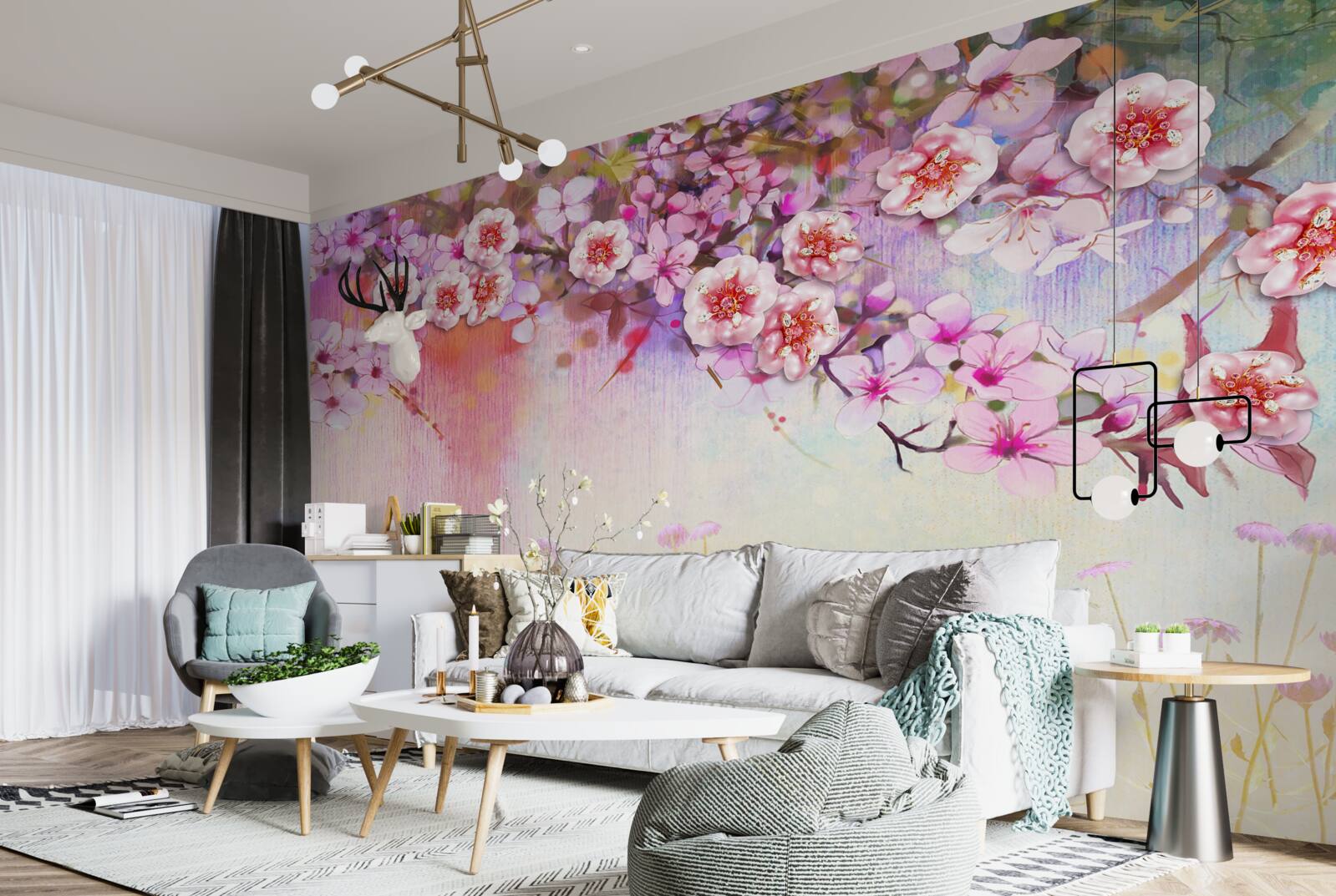 Papier peint une magnifique branche de fleur s'étend sur le champ