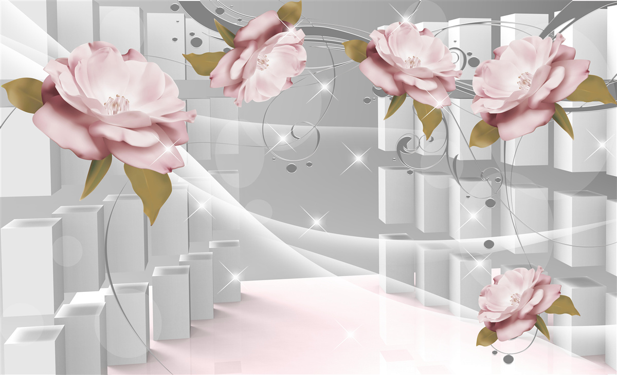 Papier peint boutons de fleurs en formes géométriques