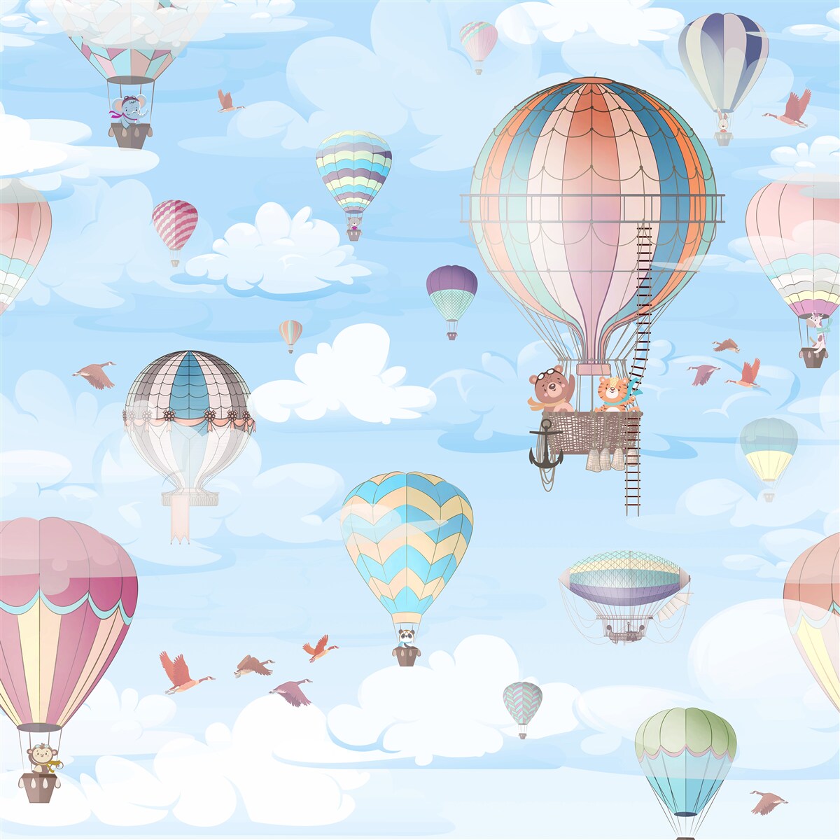 Papier peint ballons volants avec images d'animaux
