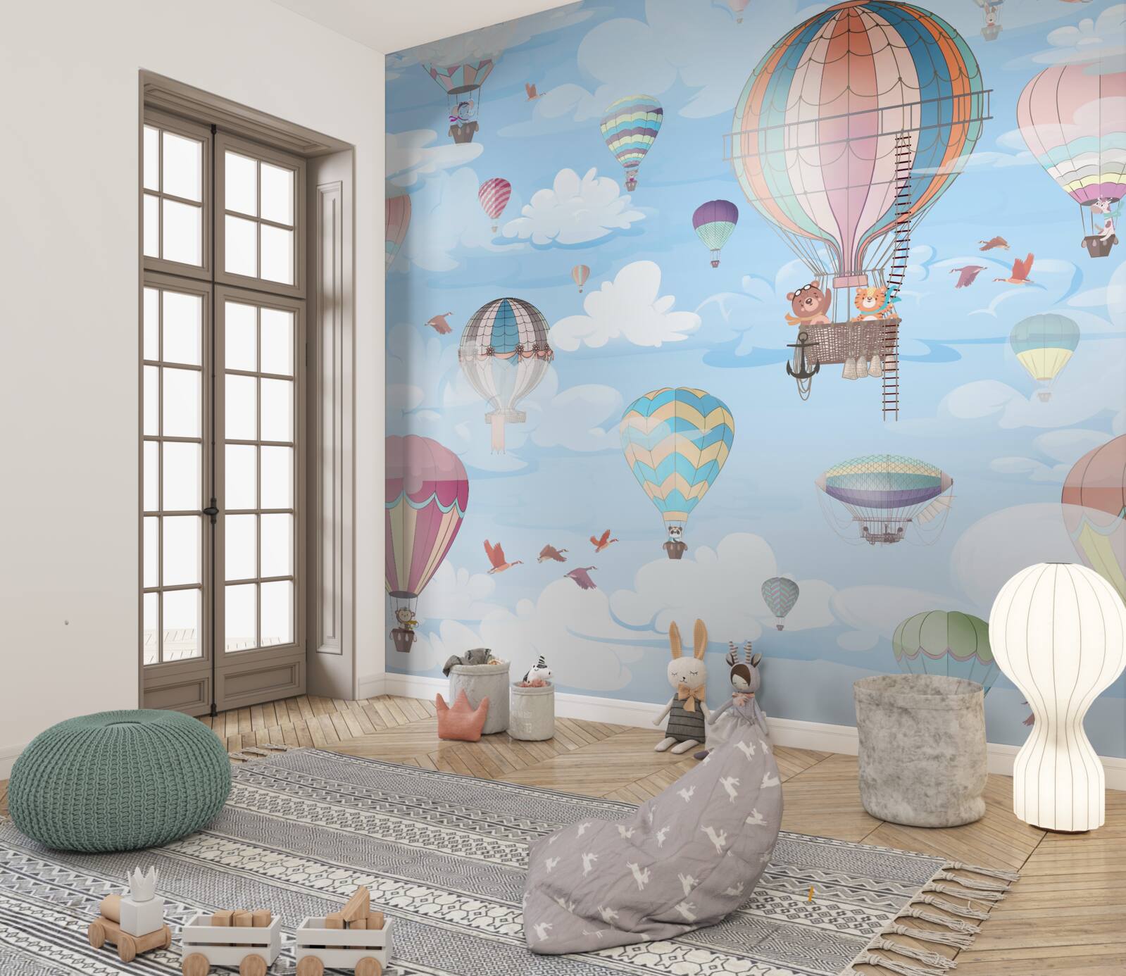 Papier peint ballons volants avec images d'animaux