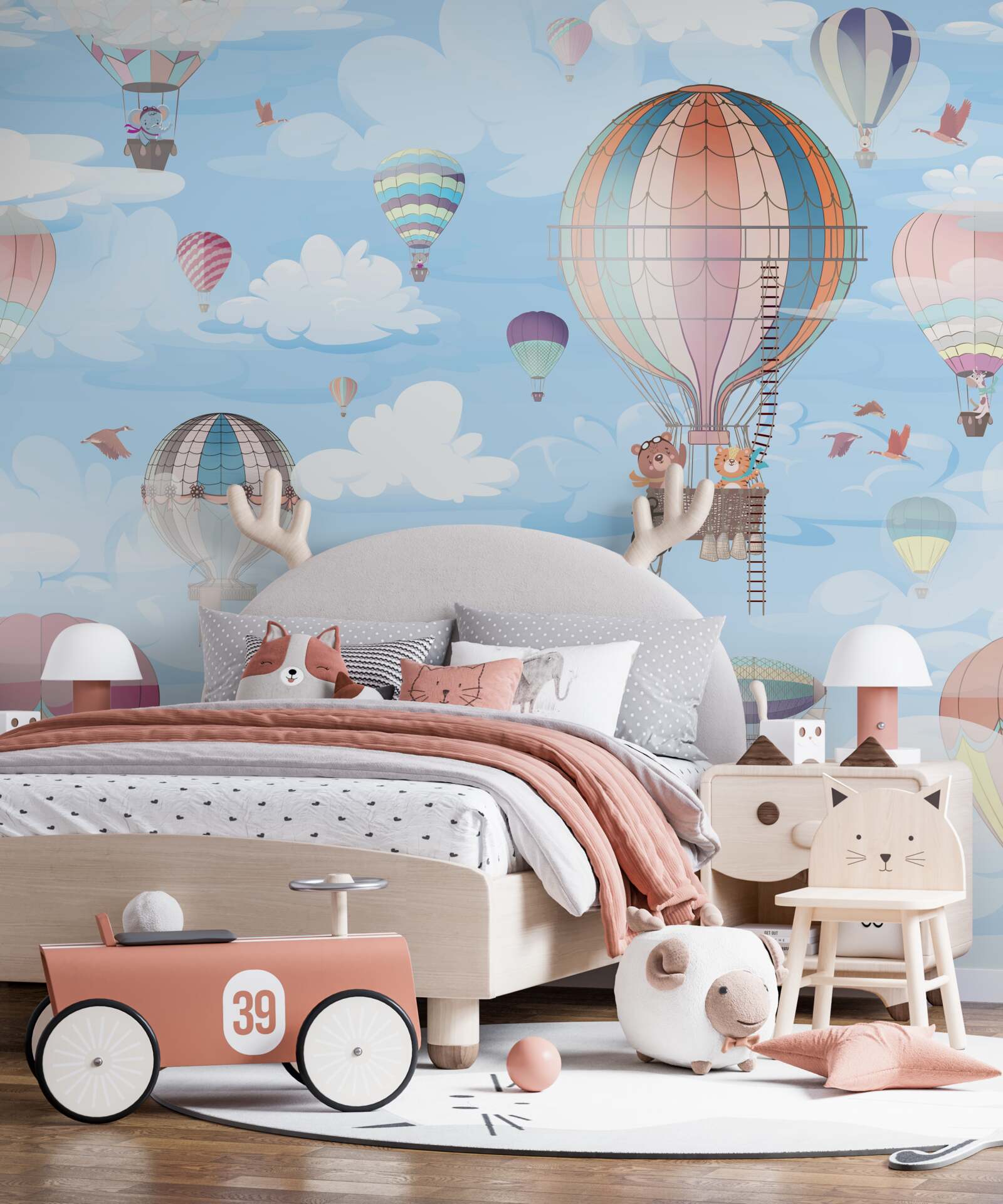 Papier peint ballons volants avec images d'animaux