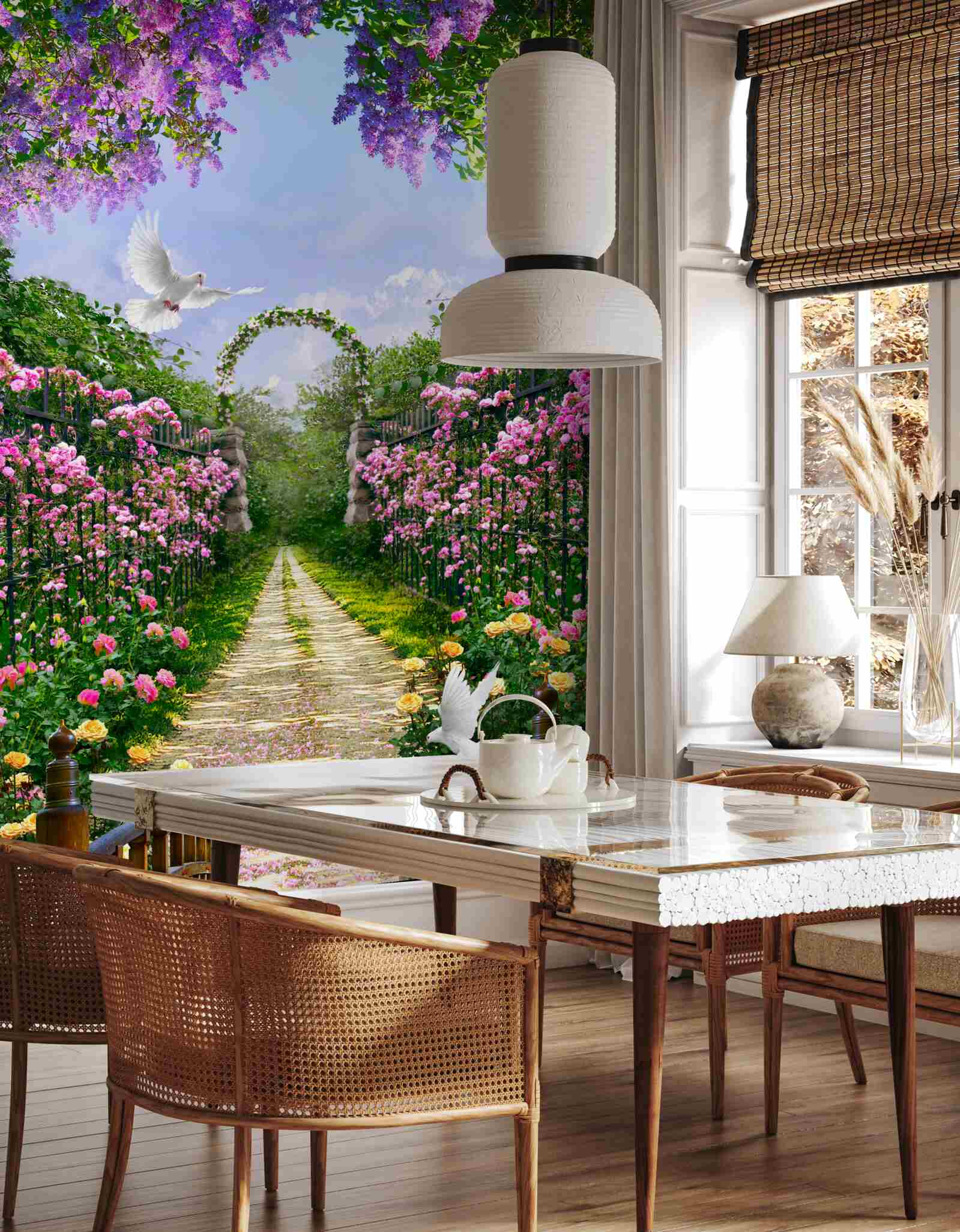 Papier peint Chemin menant au jardin fleuri