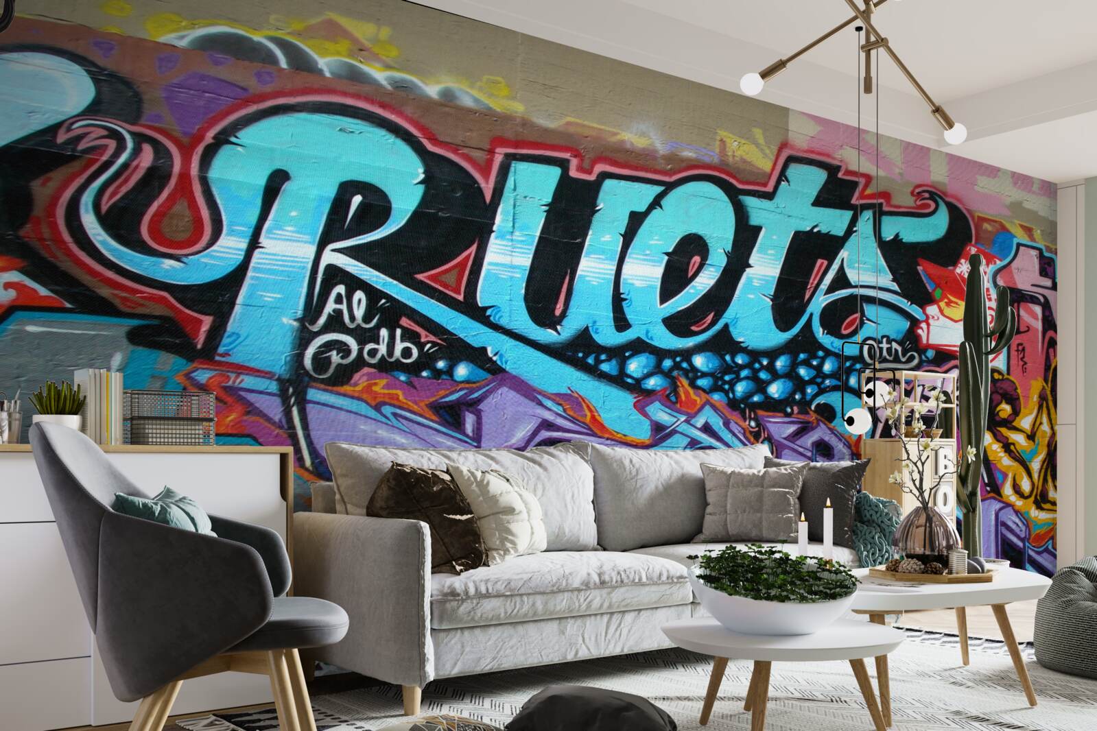 Papier peint Mur décoré de graffitis lumineux