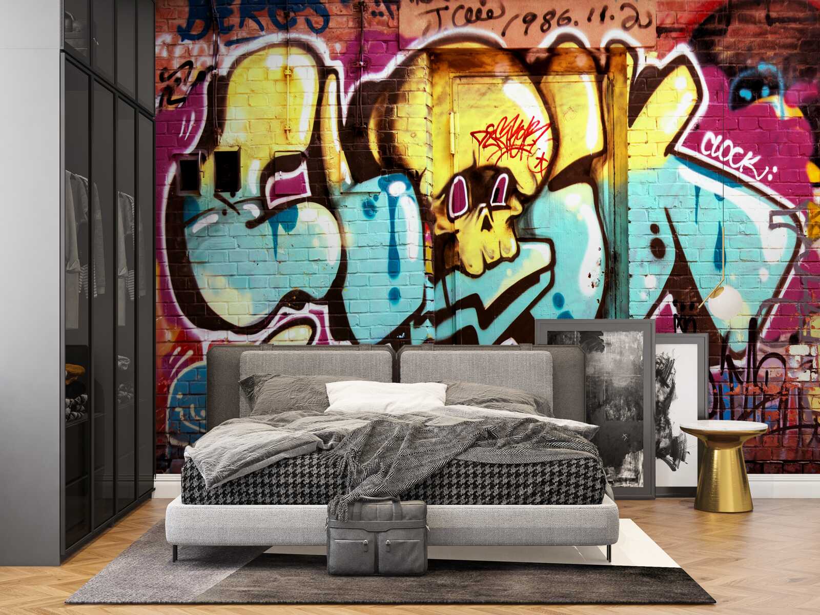 Papier peint graffiti avec lettres lumineuses