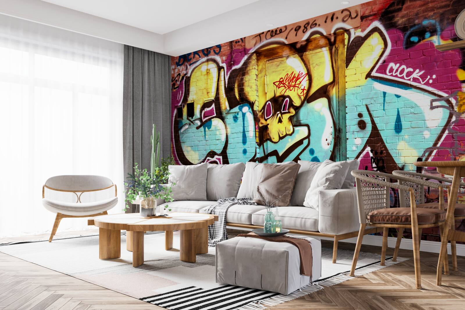 Papier peint graffiti avec lettres lumineuses