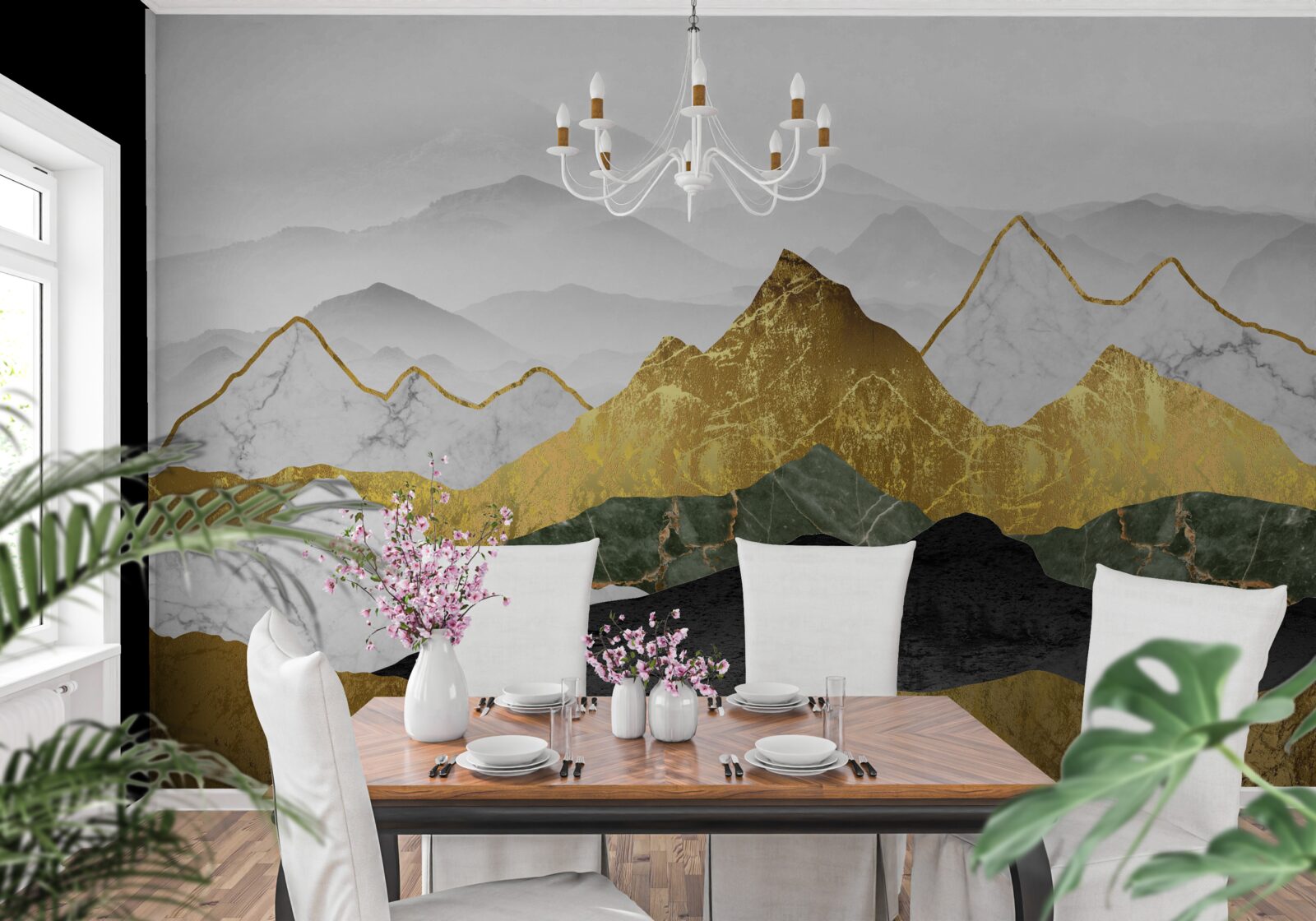 Papier peint motifs de la nature sur le marbre