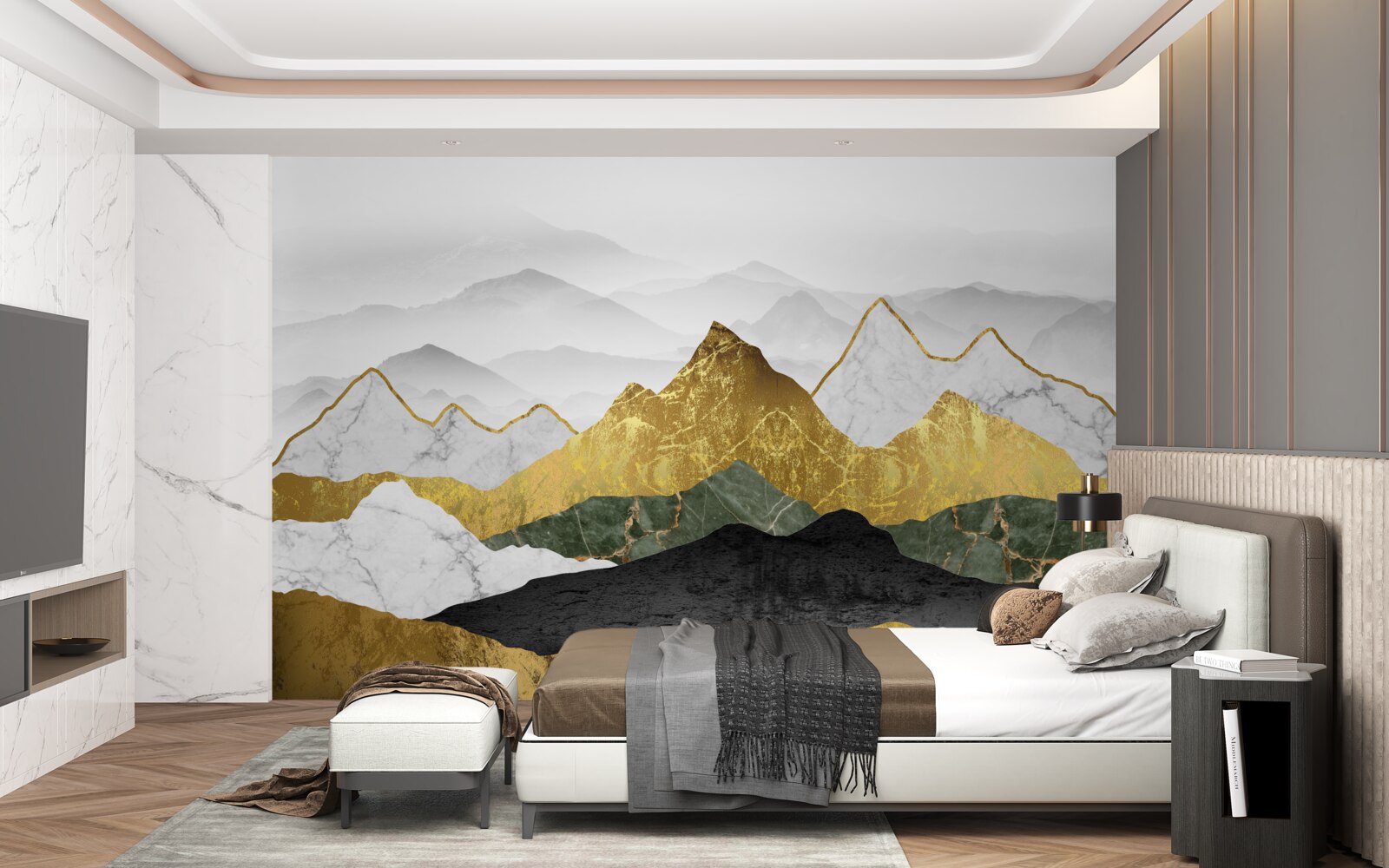 Papier peint motifs de la nature sur le marbre