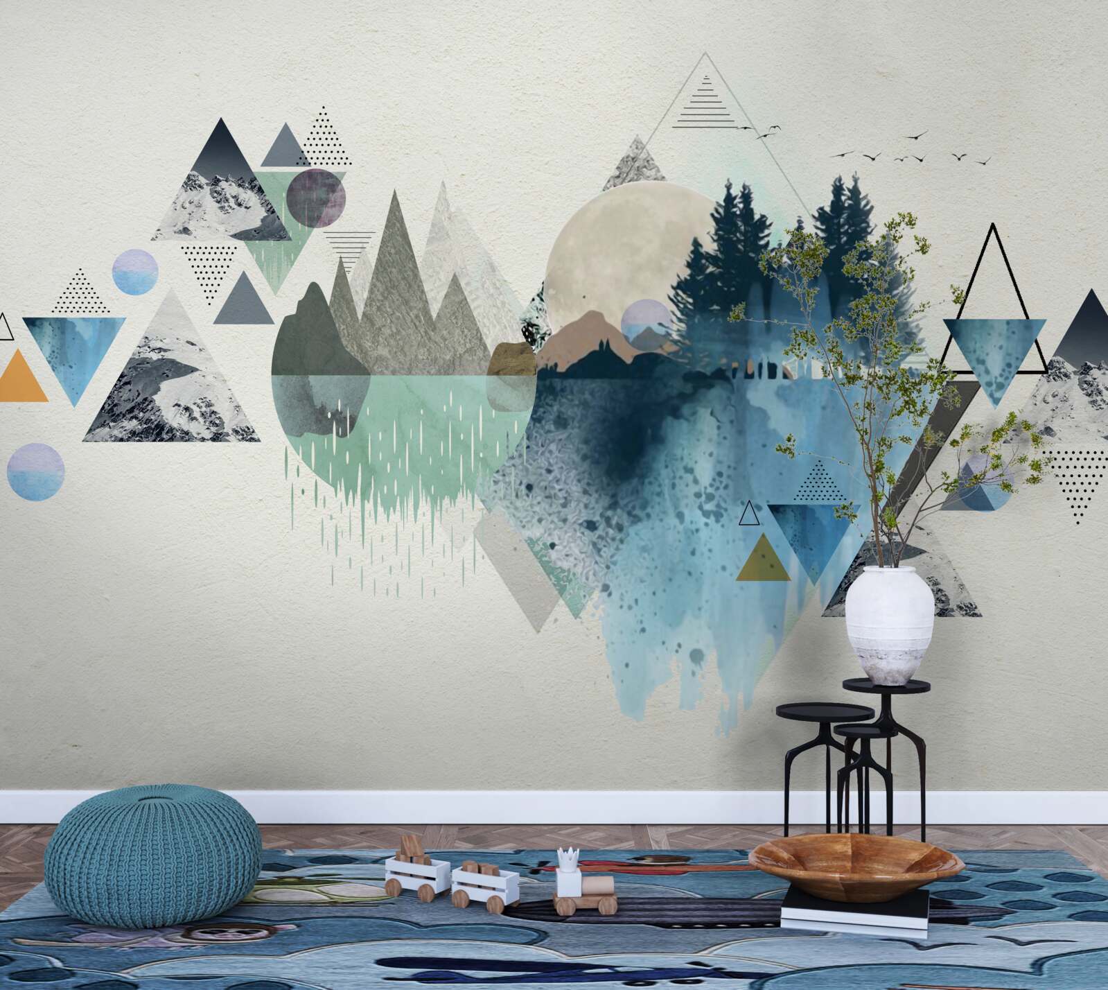 Papier peint géométrie et abstraction forestière