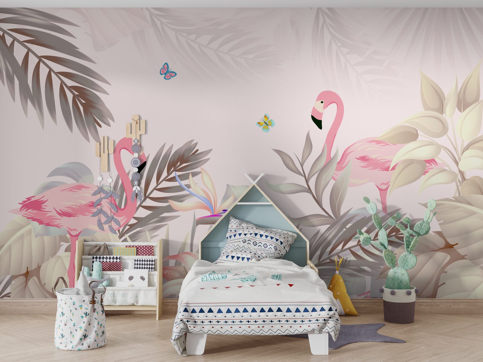 Papier peint flamant rose parmi les arbres