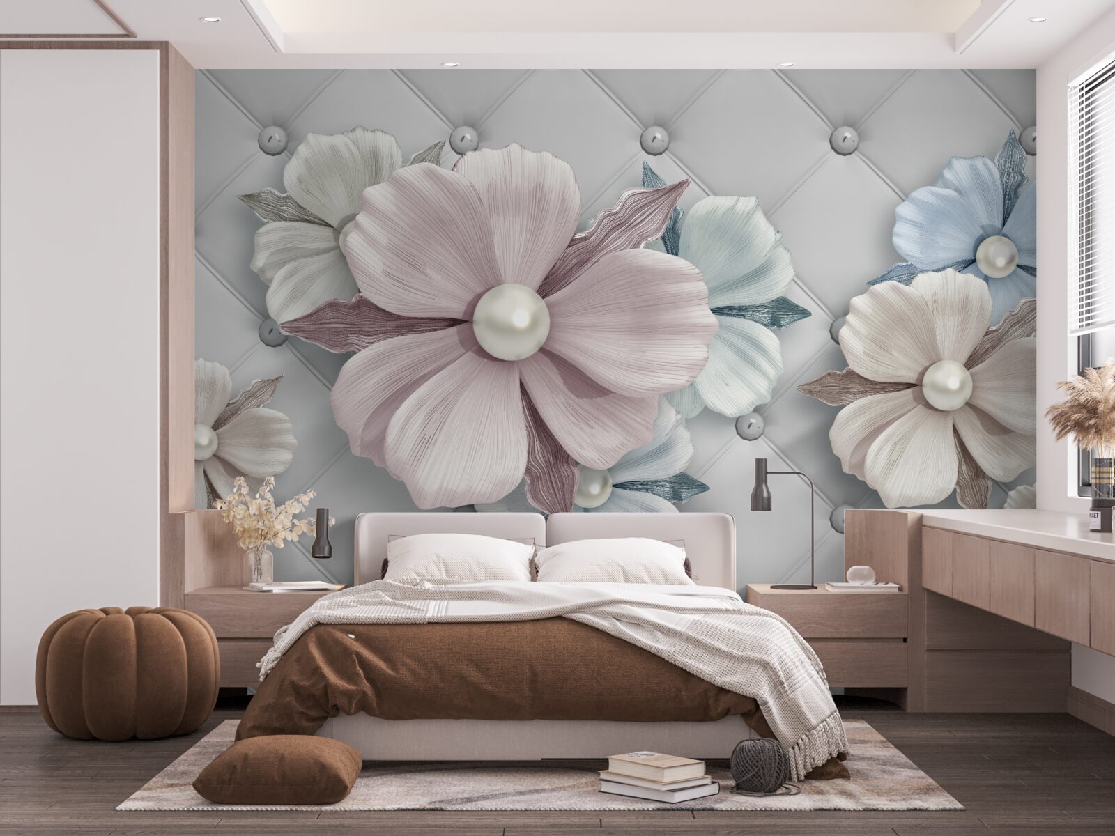 Papier peint texture de fleurs et de nacre