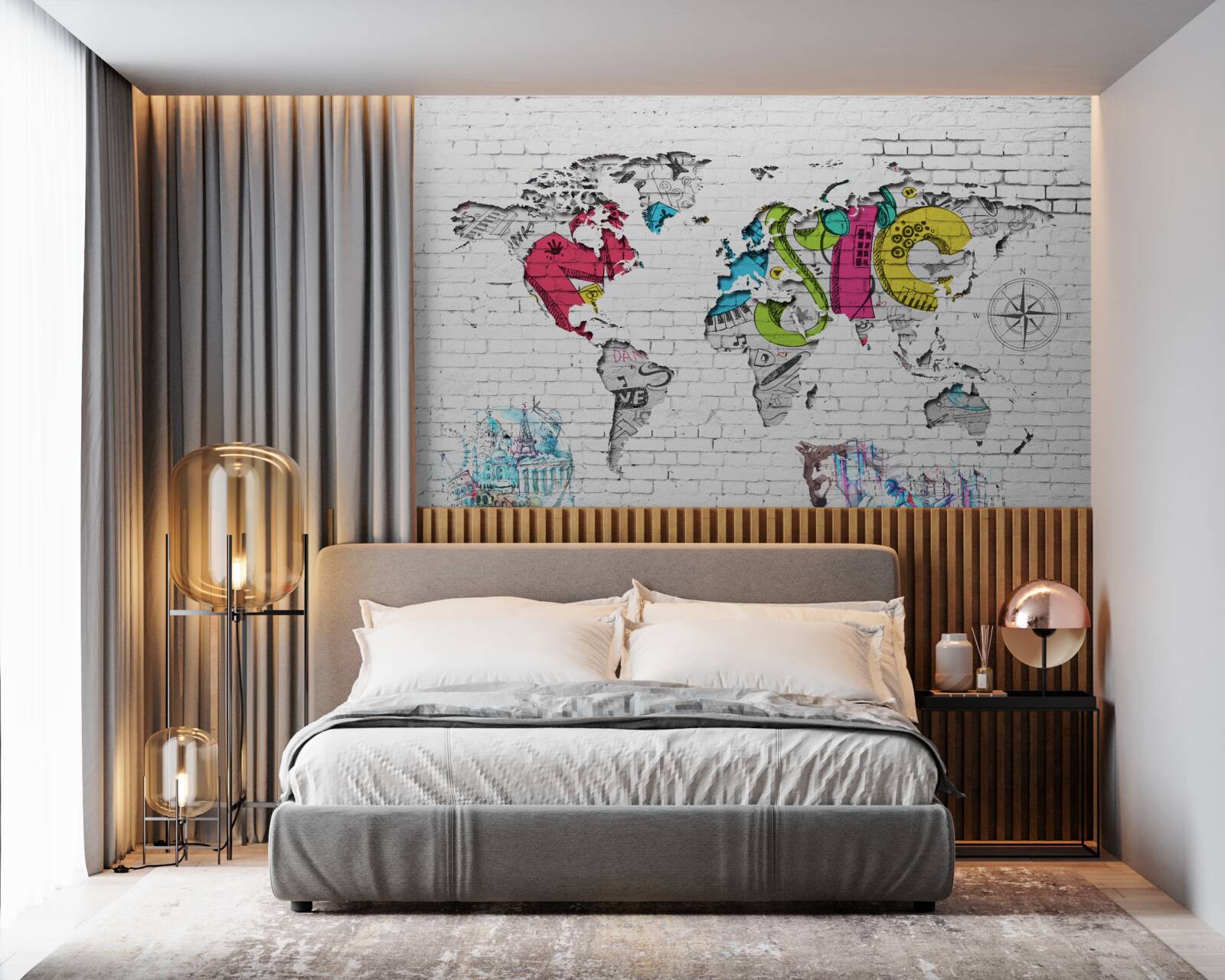 Papier peint graffiti en forme de carte du monde