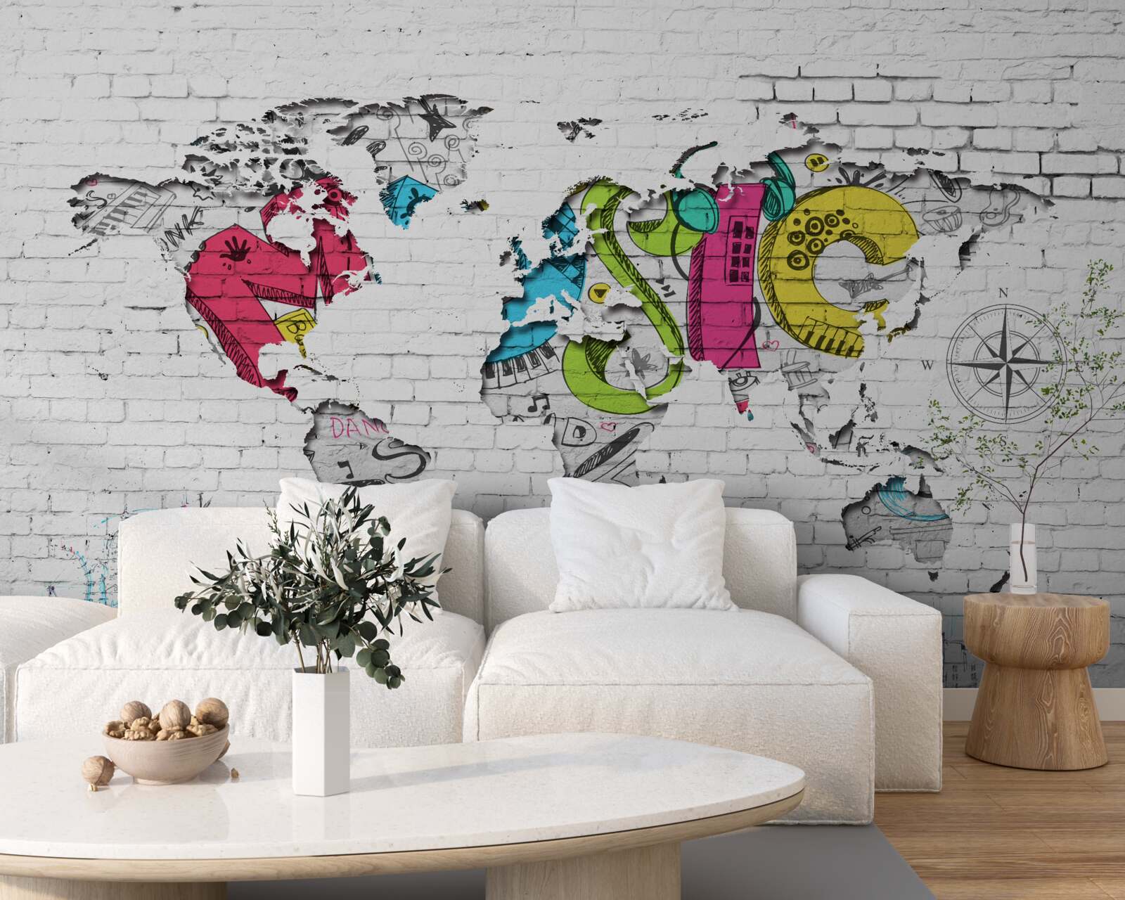 Papier peint graffiti en forme de carte du monde