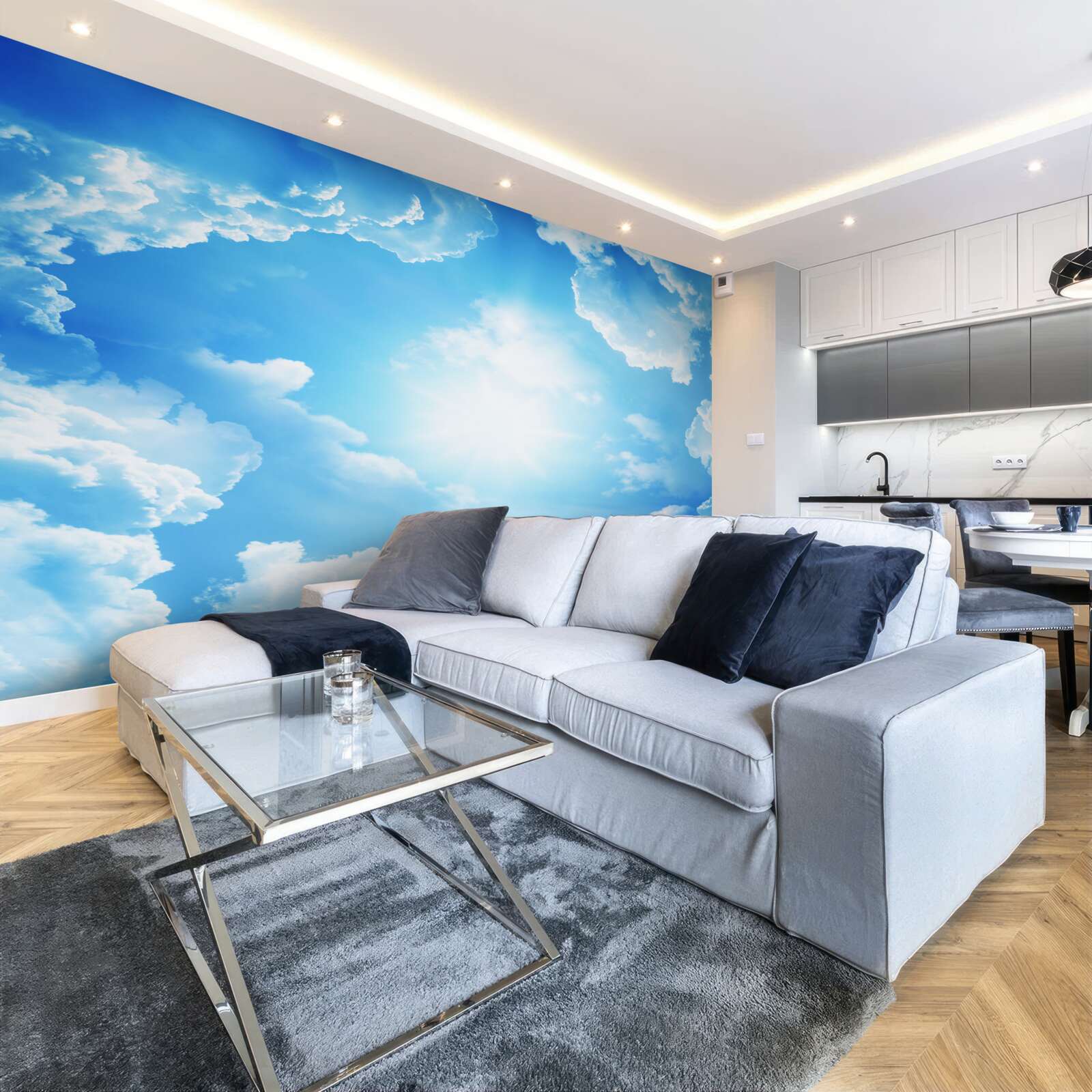 Papier peint le ciel est bleu et le soleil brille de mille feux
