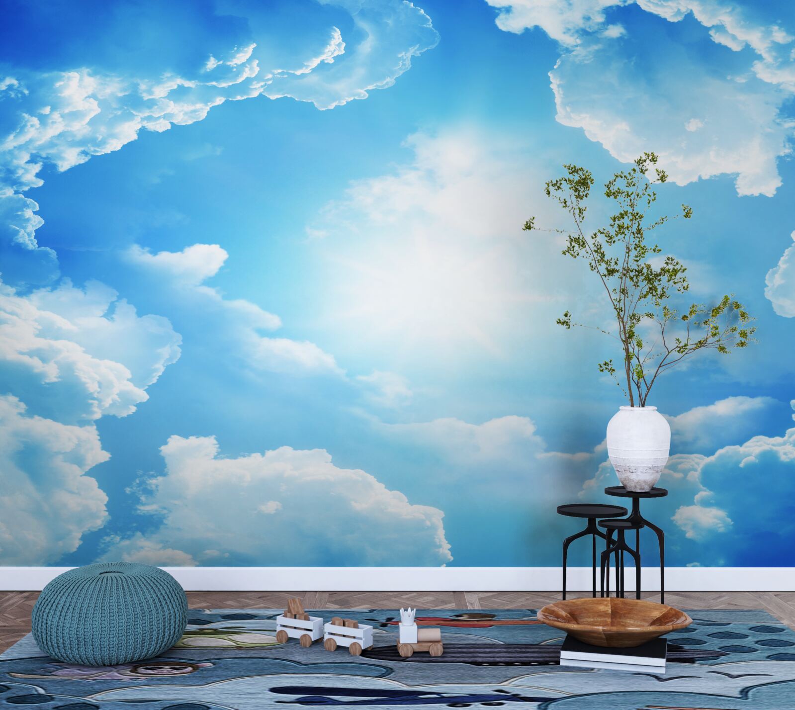Papier peint le ciel est bleu et le soleil brille de mille feux