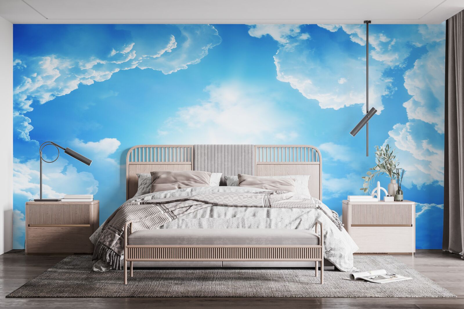 Papier peint le ciel est bleu et le soleil brille de mille feux