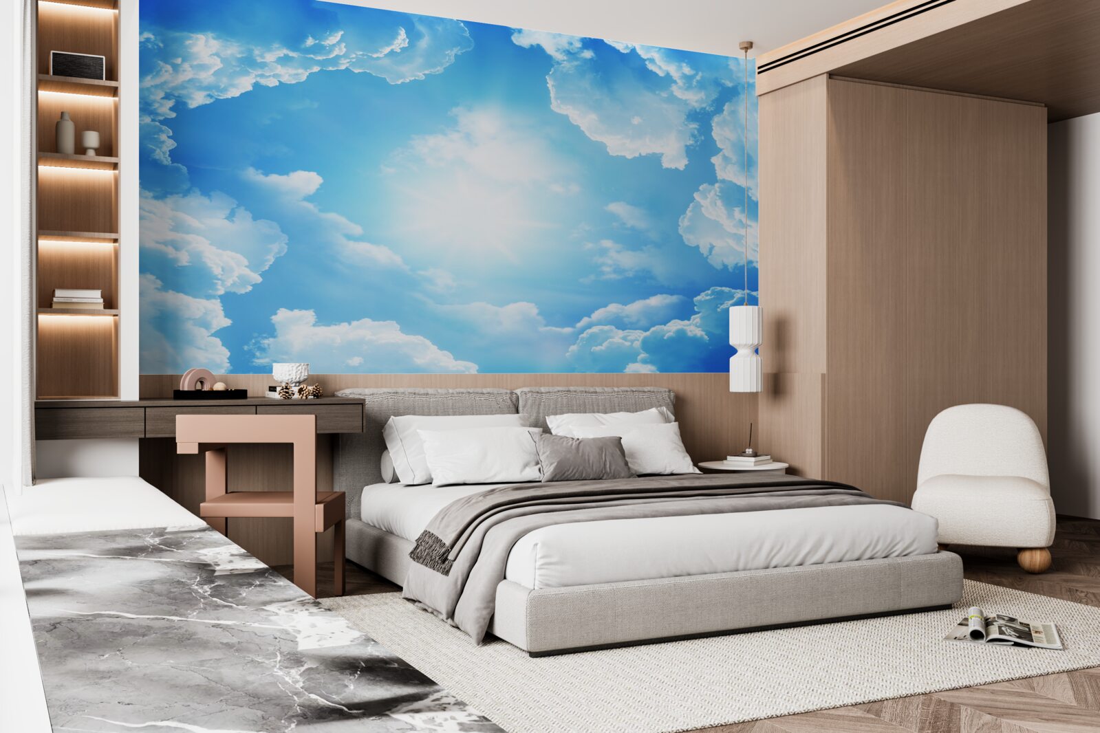 Papier peint le ciel est bleu et le soleil brille de mille feux